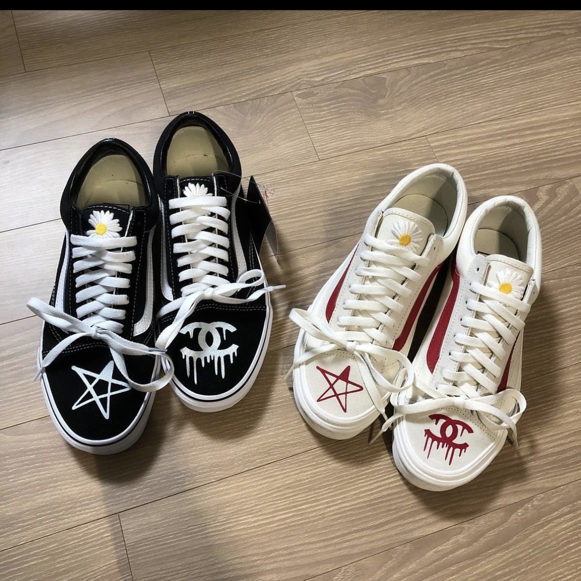 Vans ComfyCush Old Skool Black True white, Vans Style 36 Marshmallow Racing Red 착용 스타일