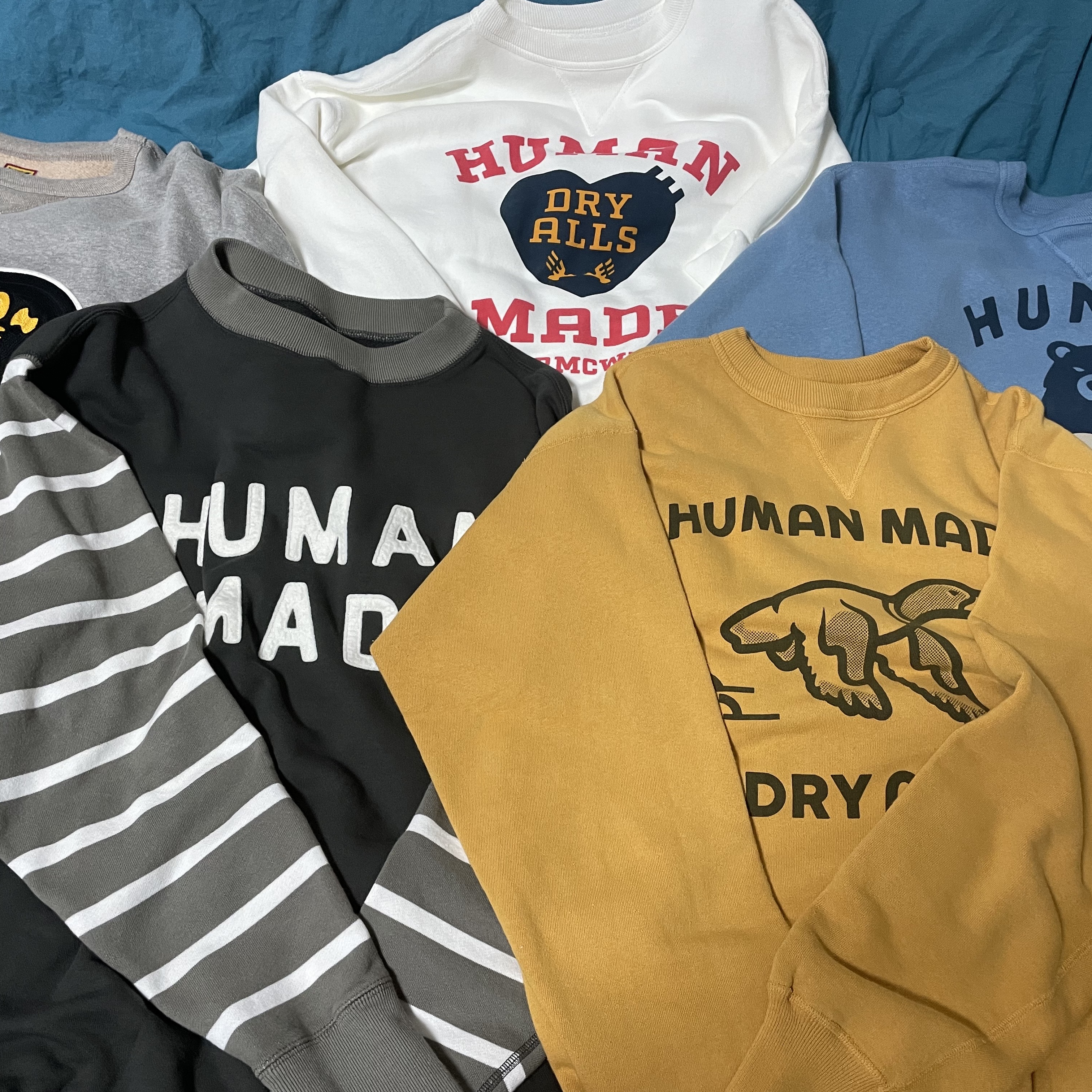 Human Made Tsuriami Sweatshirt #3 Blue, Human Made Tsuriami Sweatshirt #1 Gray 착용 스타일