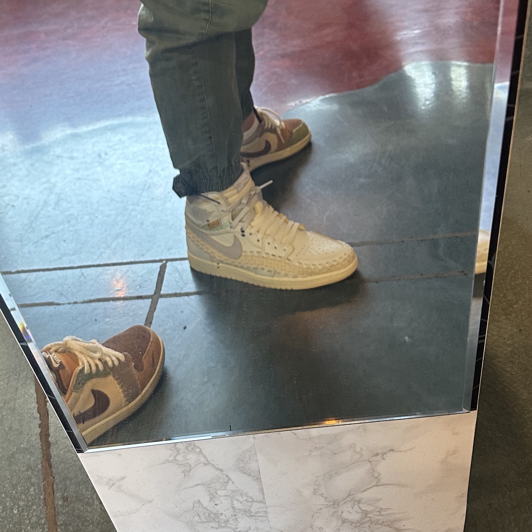 Jordan 1 x Bephies Beauty Supply x Union Retro High OG SP Summer '96, Jordan 1 x Zion Williamson Retro Low OG Flax and Oil Green 착용 스타일