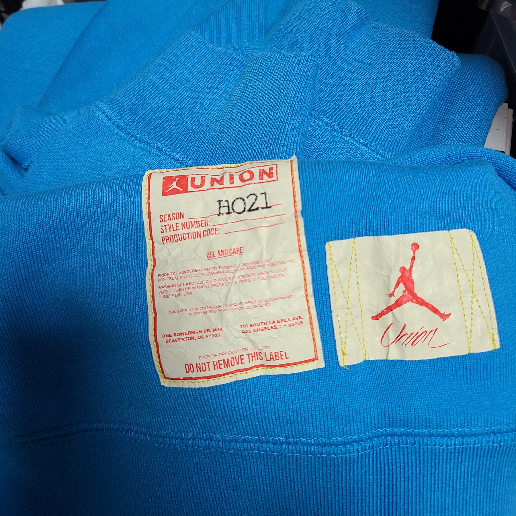 Jordan x Union Fleece Crew Equater Blue - Asia, Jordan x Union Cap Equater Blue 착용 스타일 - 2