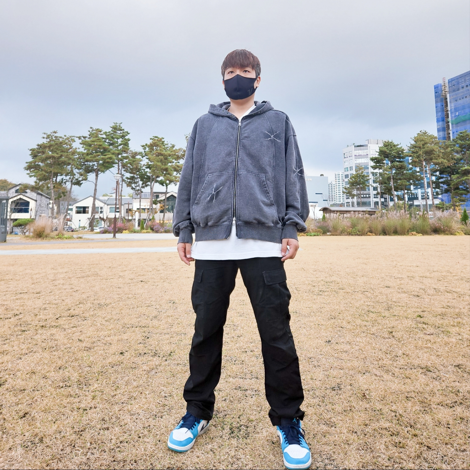 Jordan 1 Low Dark Powder Blue 착용 스타일
