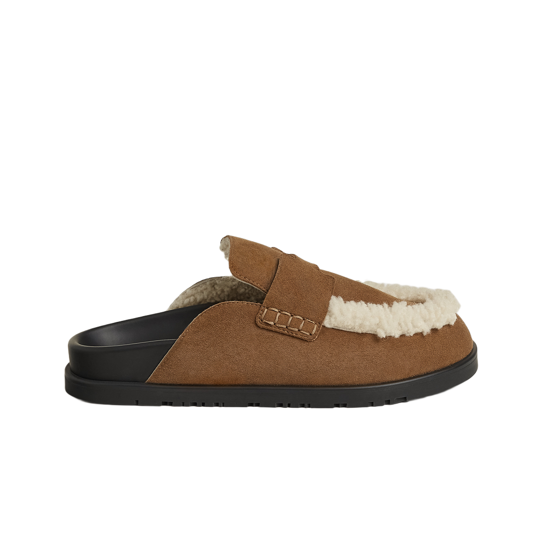 H232140ZE5 (W) Hermes Go Mule Suede Goatskin & Brun Fume Ecru