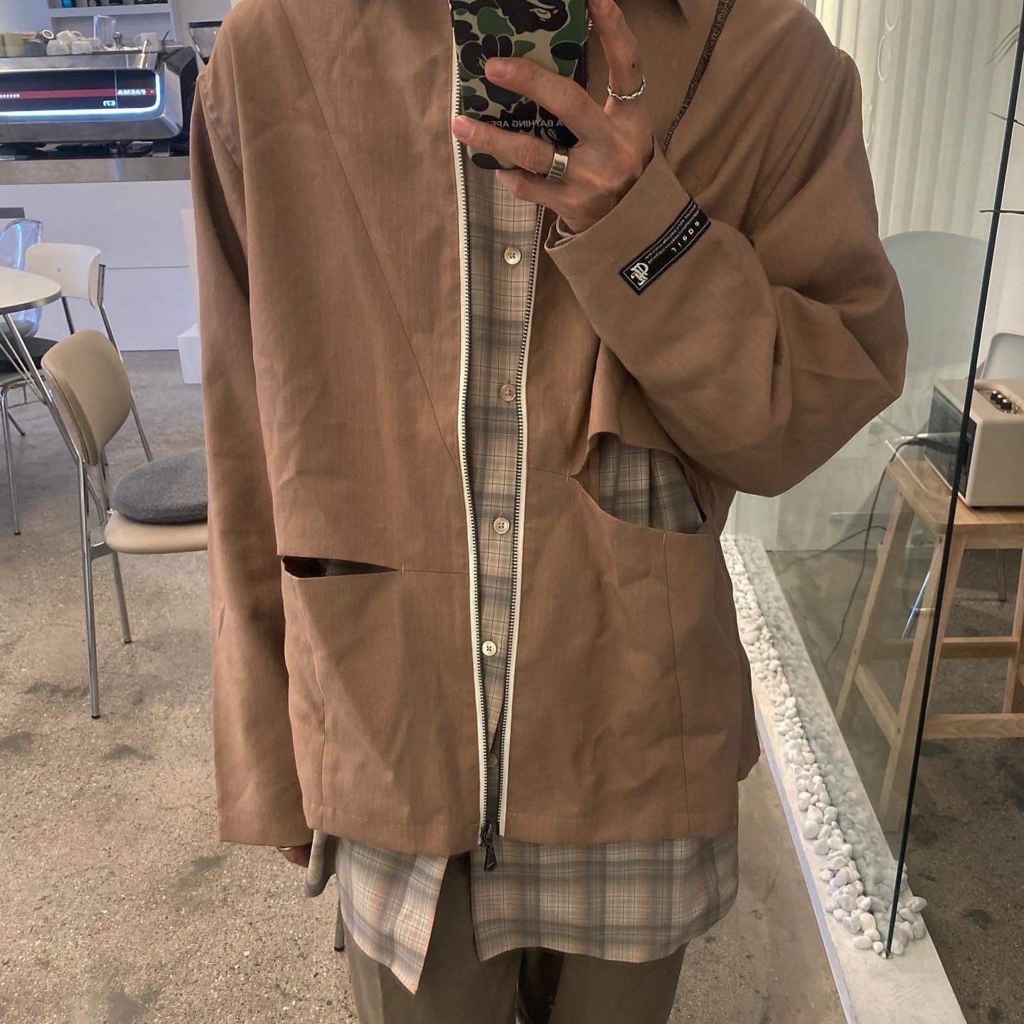 Auralee Super Light Wool Check Shirt Light Beige Check - 22AW 착용 스타일