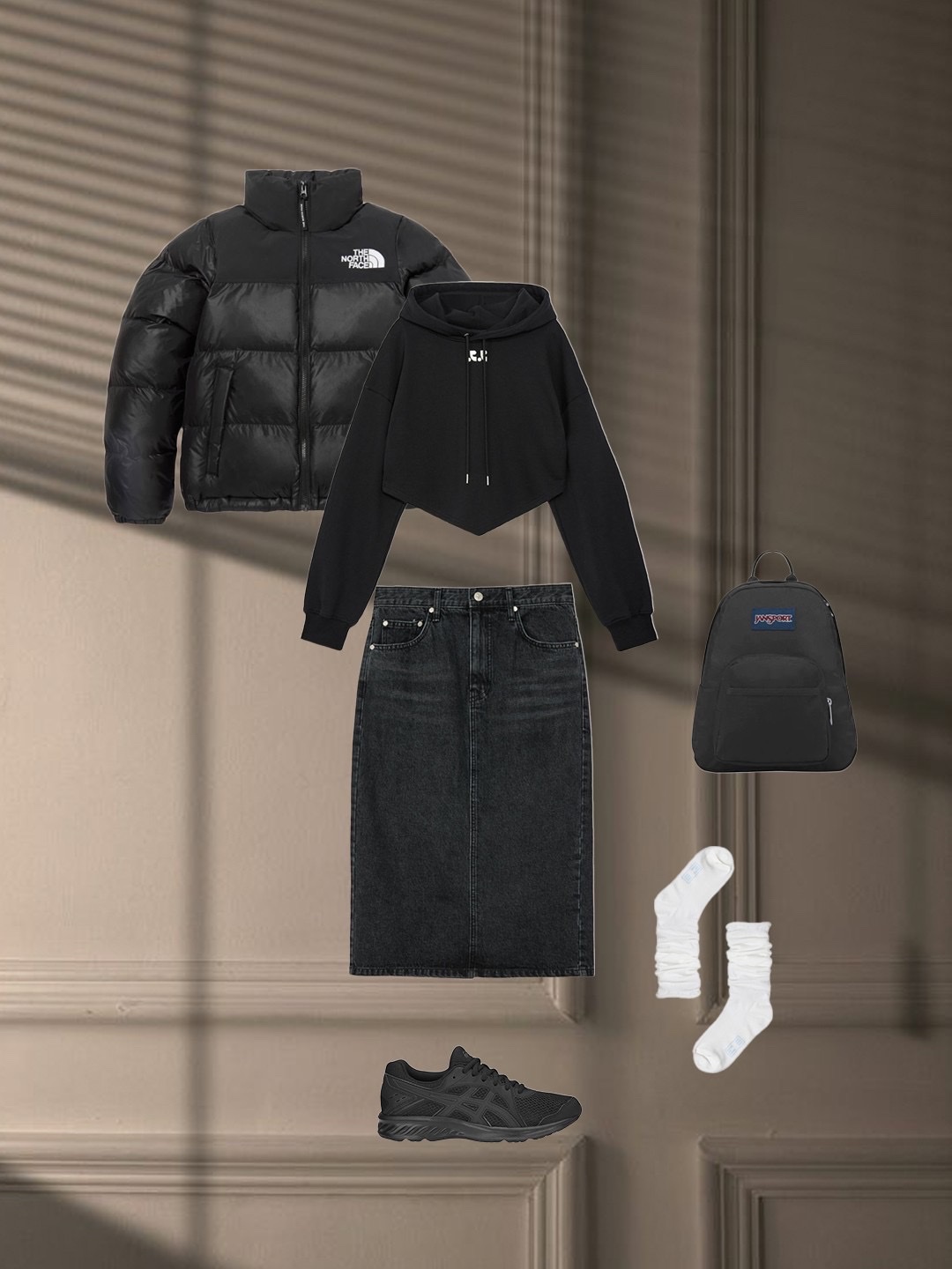 (W) The North Face Nuptse On Ball Jacket Real Black, (W) Asics Jolt 2 Black Dark Grey - D Wide 착용 스타일 - 2