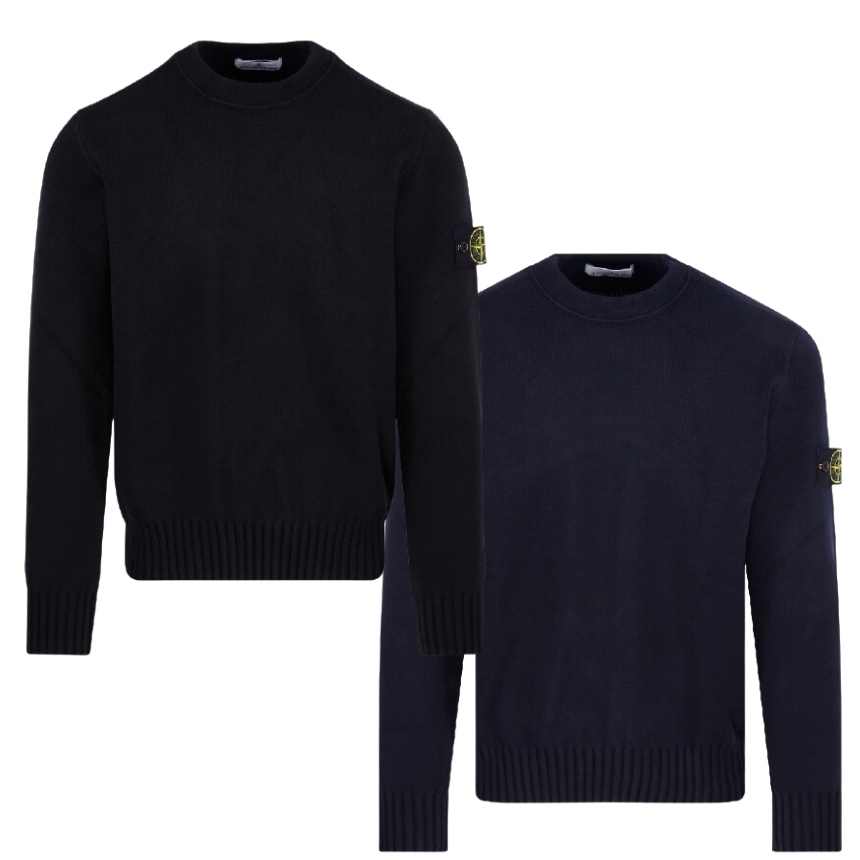 Stone Island 506A2 Winter Cotton Crewneck Knit Navy Blue - 23FW, Stone Island 506A2 Winter Cotton Crewneck Knit Black - 23FW 착용 스타일 - 2