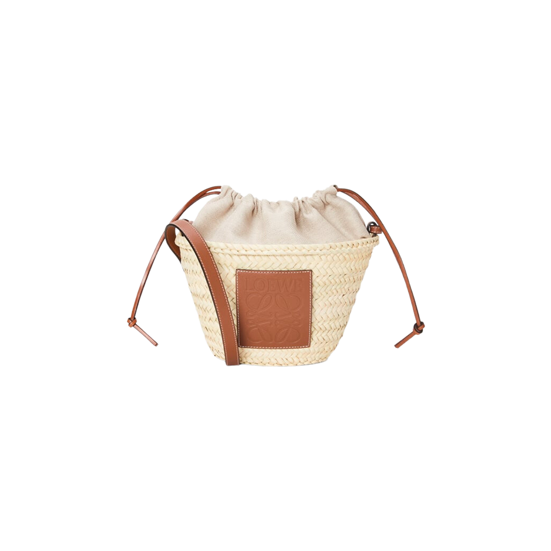 Loewe Drawstring Bucket Bag In Palm Leaf and Calfskin Natural Tan 상세 이미지 1