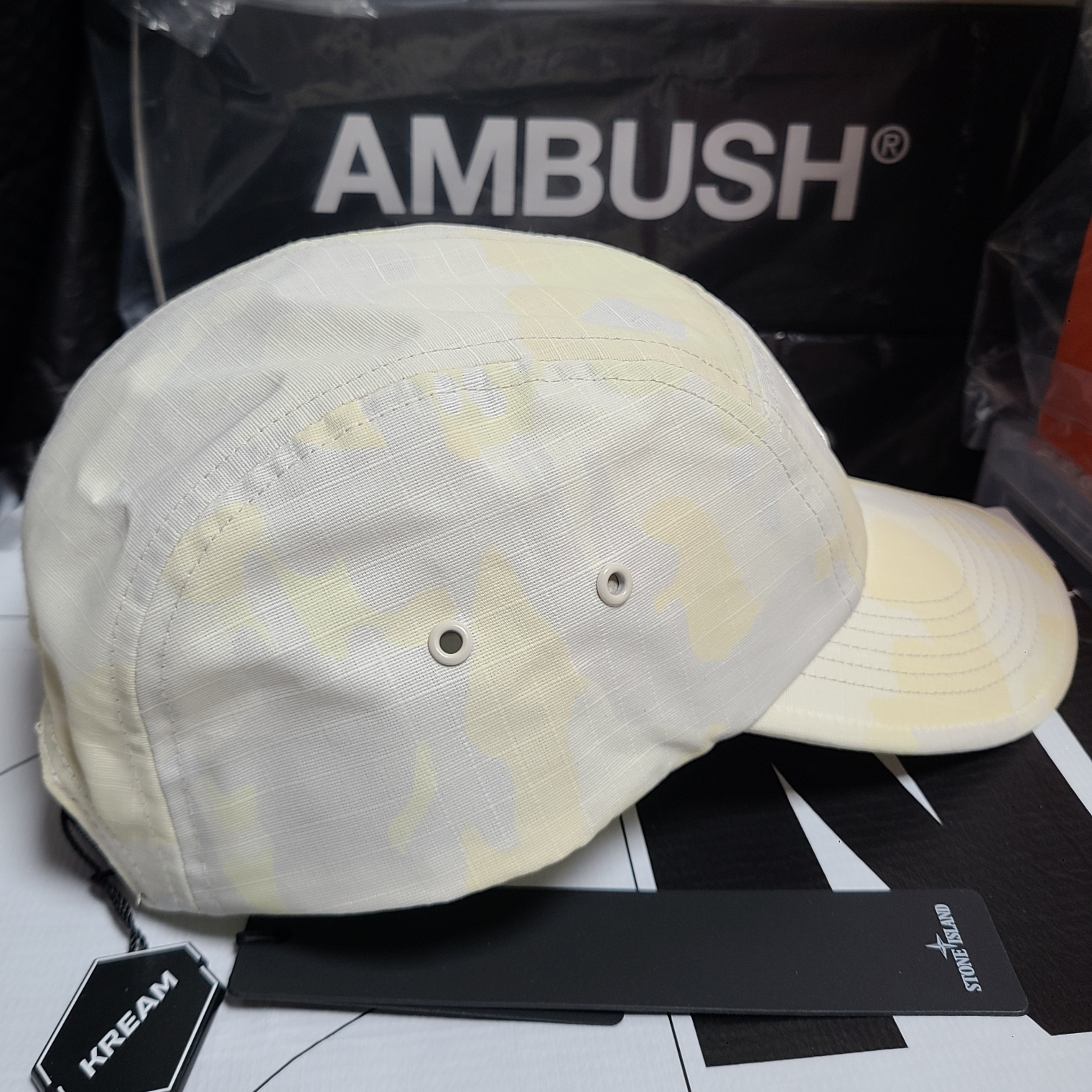 Supreme x Stone Island Reactive Ice Camo Ripstop Camp Cap Tan - 22SS 착용 스타일 - 2