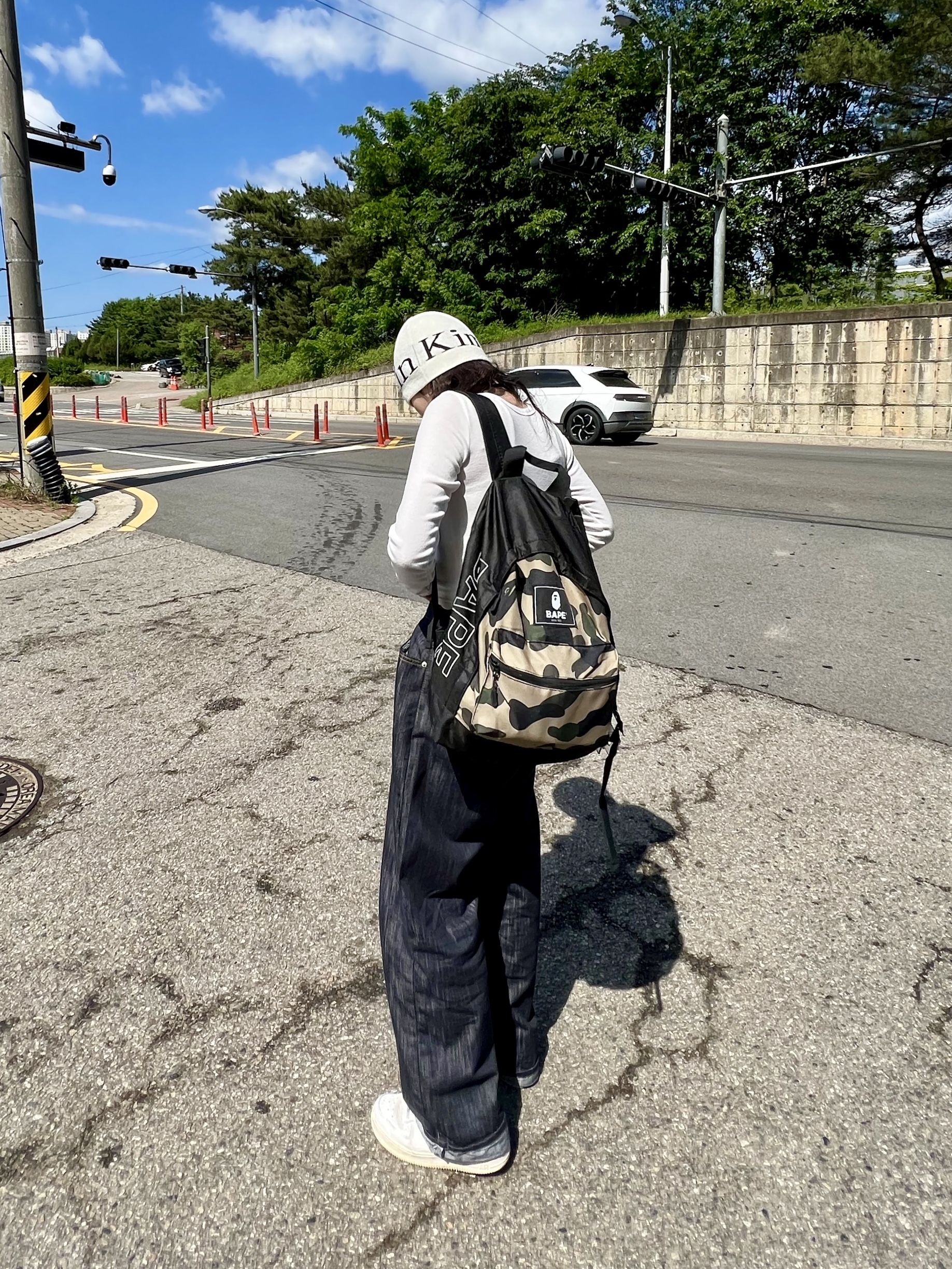 Matin Kim Logo Jacquard Short Beanie White, (W) Nike Air Force 1 '07 Low White 착용 스타일 - 3