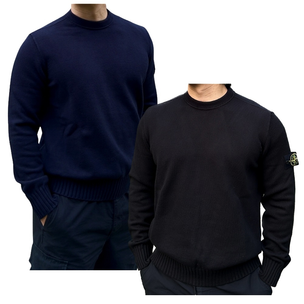 Stone Island 506A2 Winter Cotton Crewneck Knit Navy Blue - 23FW, Stone Island 506A2 Winter Cotton Crewneck Knit Black - 23FW 착용 스타일 - 1