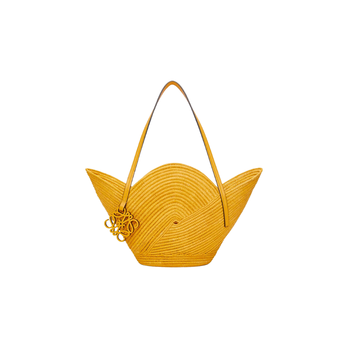 Loewe Petal Basket Bag In Raffia and Calfskin Ochre 상세 이미지 1