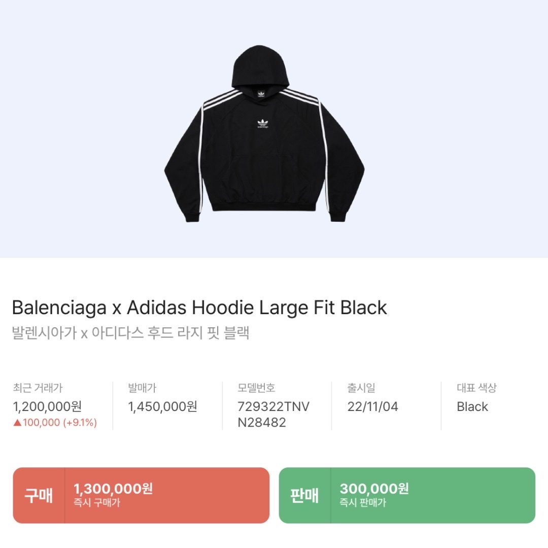 Balenciaga x Adidas Hoodie Large Fit Black, Balenciaga x Adidas Performance Poplin Large Shorts Black 착용 스타일 - 5