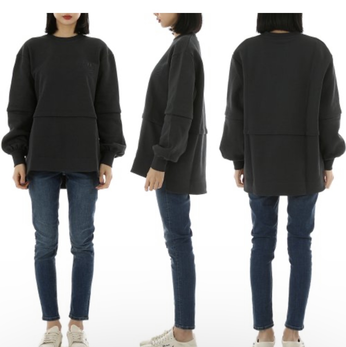 (W) Ganni Isoli O-Neck Drop Shoulder Sweatshirt Phantom 착용 스타일 - 6