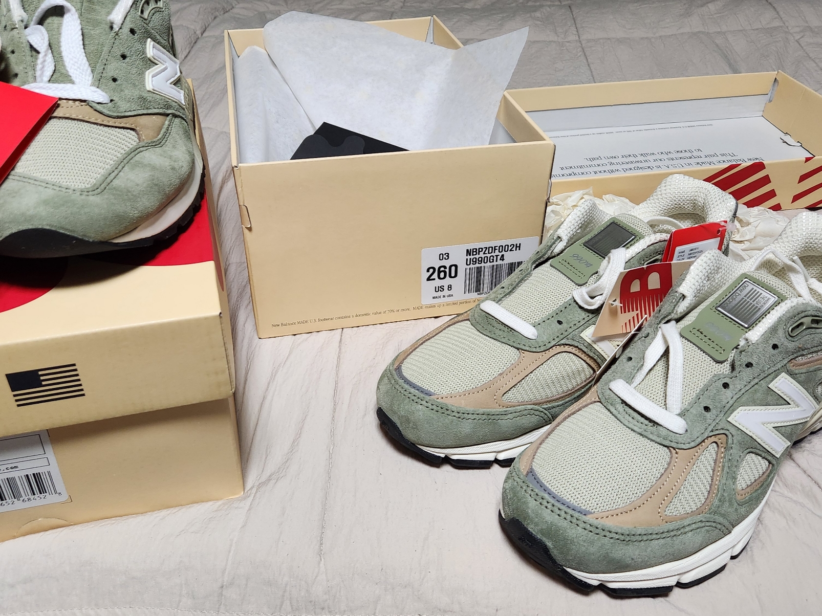 New Balance 998 Made in USA Olive Incense, New Balance 990v4 Made in USA Olive Incense 착용 스타일