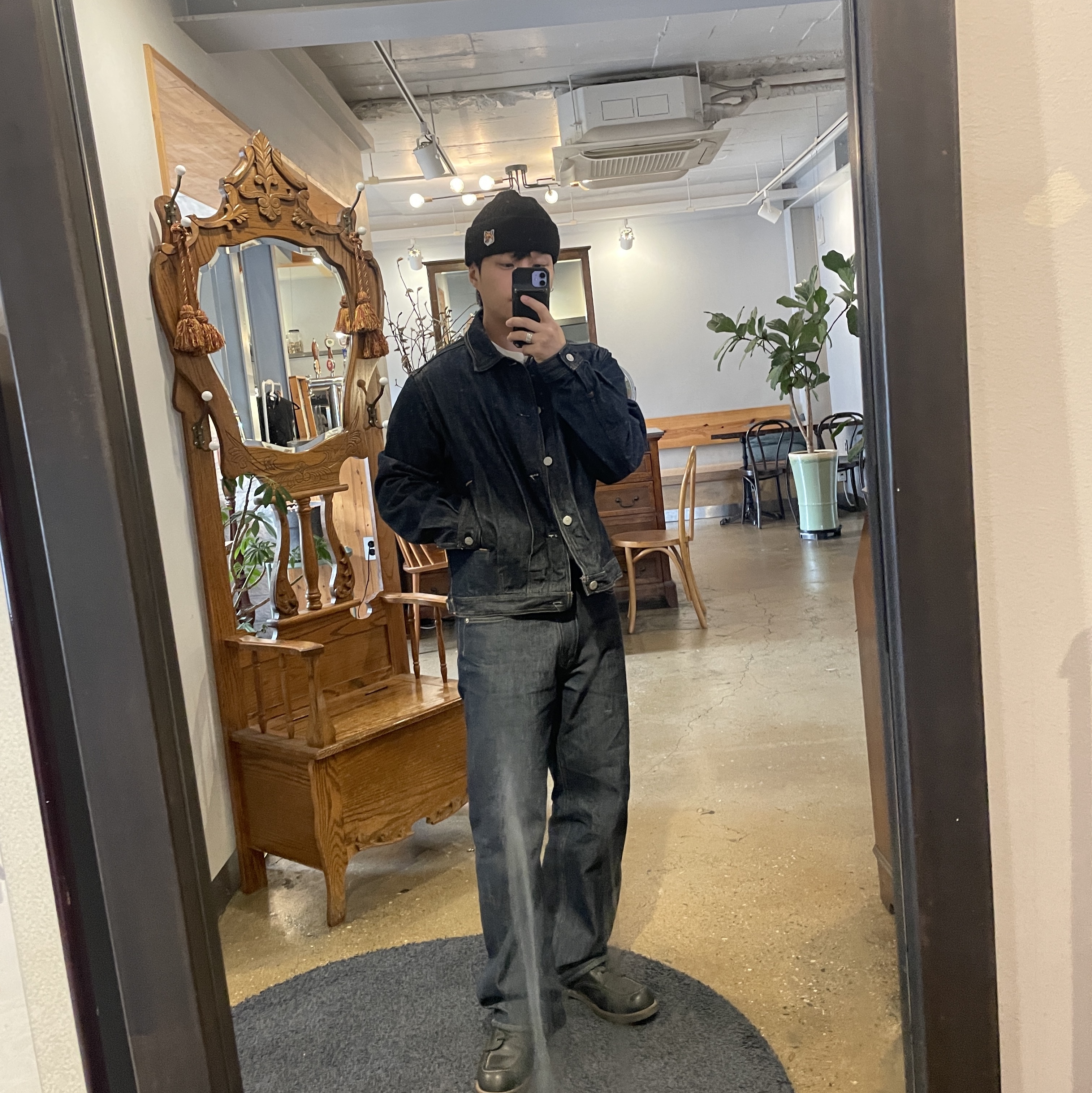 Auralee Hard Twist Denim 5P Pants Indigo, Auralee Washed Hard Twist Denim Blouson Indigo - 21AW 착용 스타일 - 2