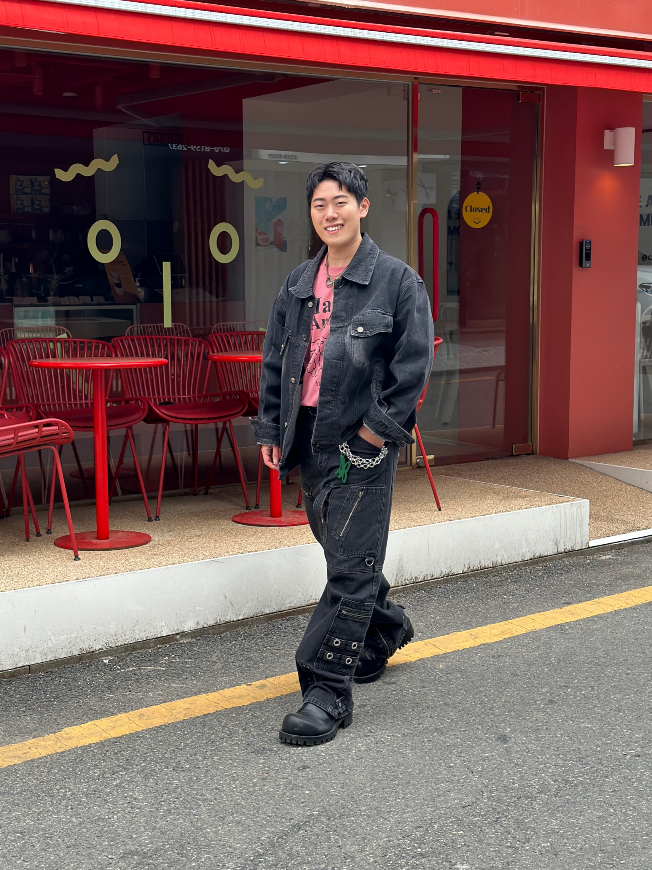 Project G/R Flight Denim Pants Black 착용 스타일 - 2