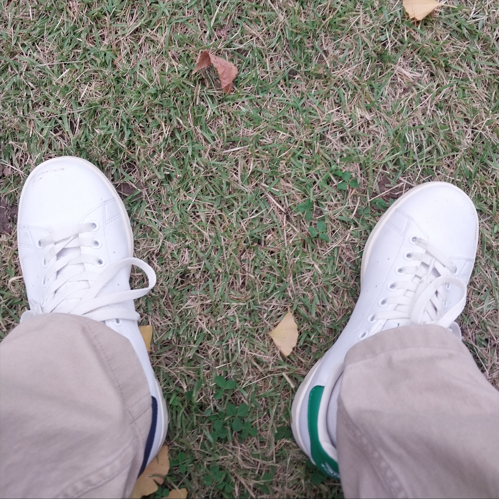 Adidas Stan Smith White Green Collegiate Navy 착용 스타일
