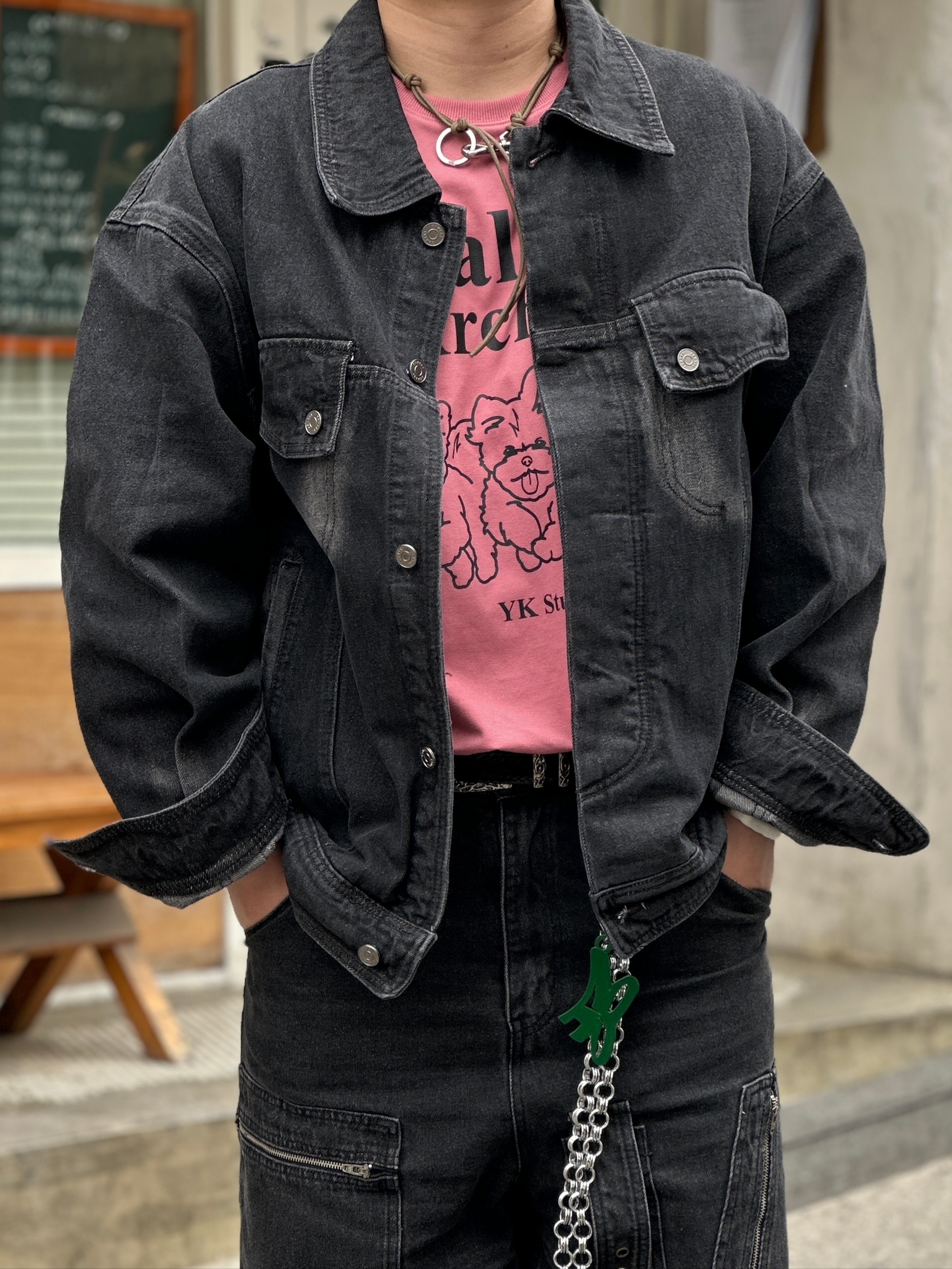 Project G/R Flight Denim Pants Black 착용 스타일 - 3