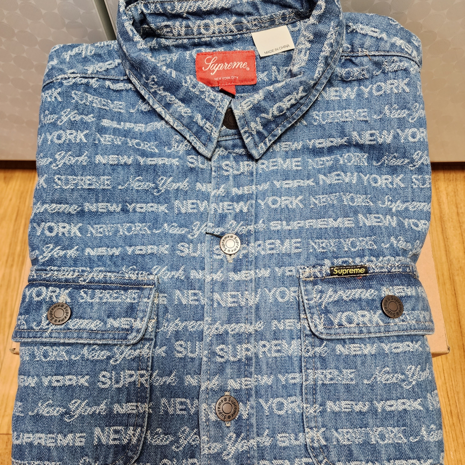 Supreme Multi Type Jacquard Denim Shirt Blue - 22FW 착용 스타일