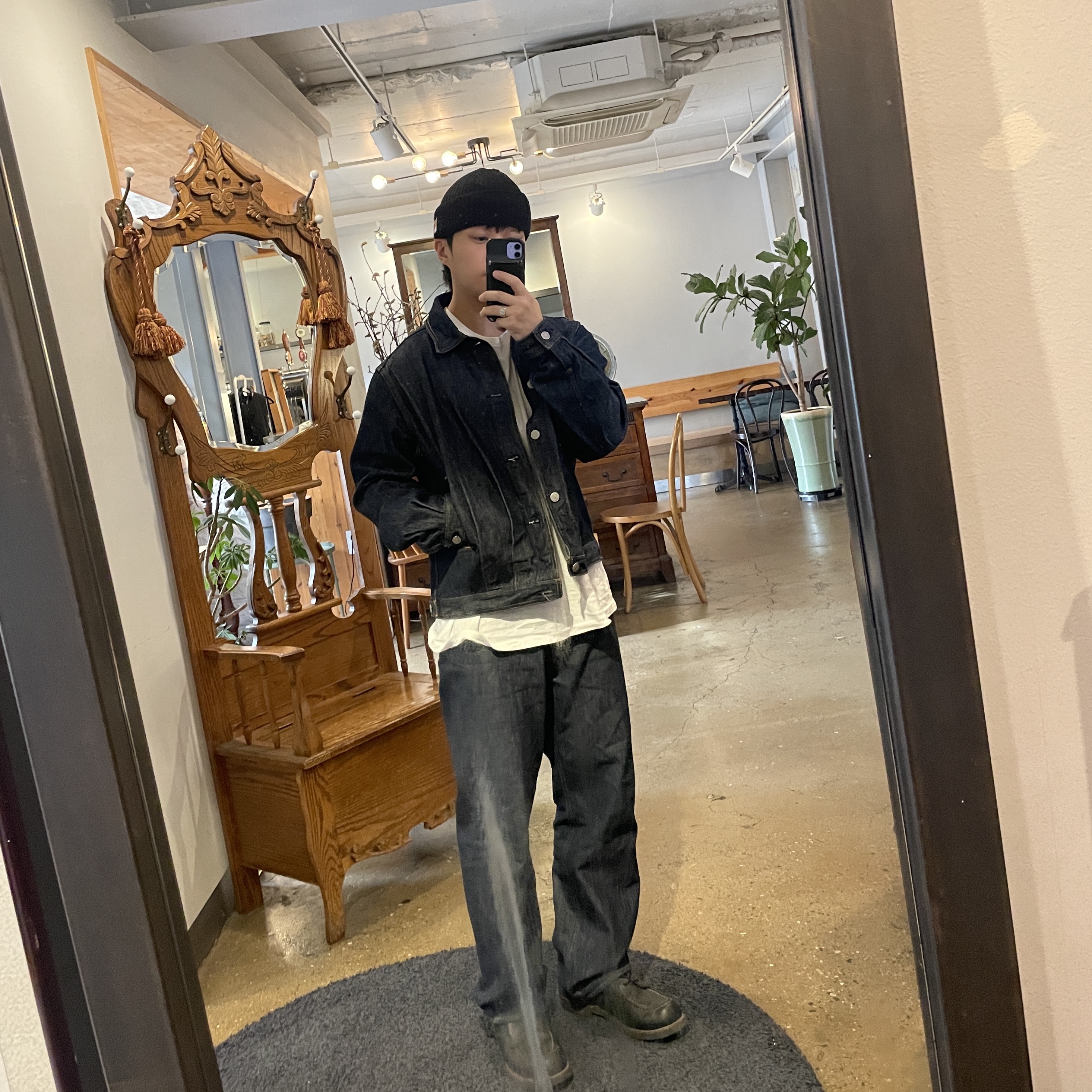 Auralee Hard Twist Denim 5P Pants Indigo, Auralee Washed Hard Twist Denim Blouson Indigo - 21AW 착용 스타일 - 1