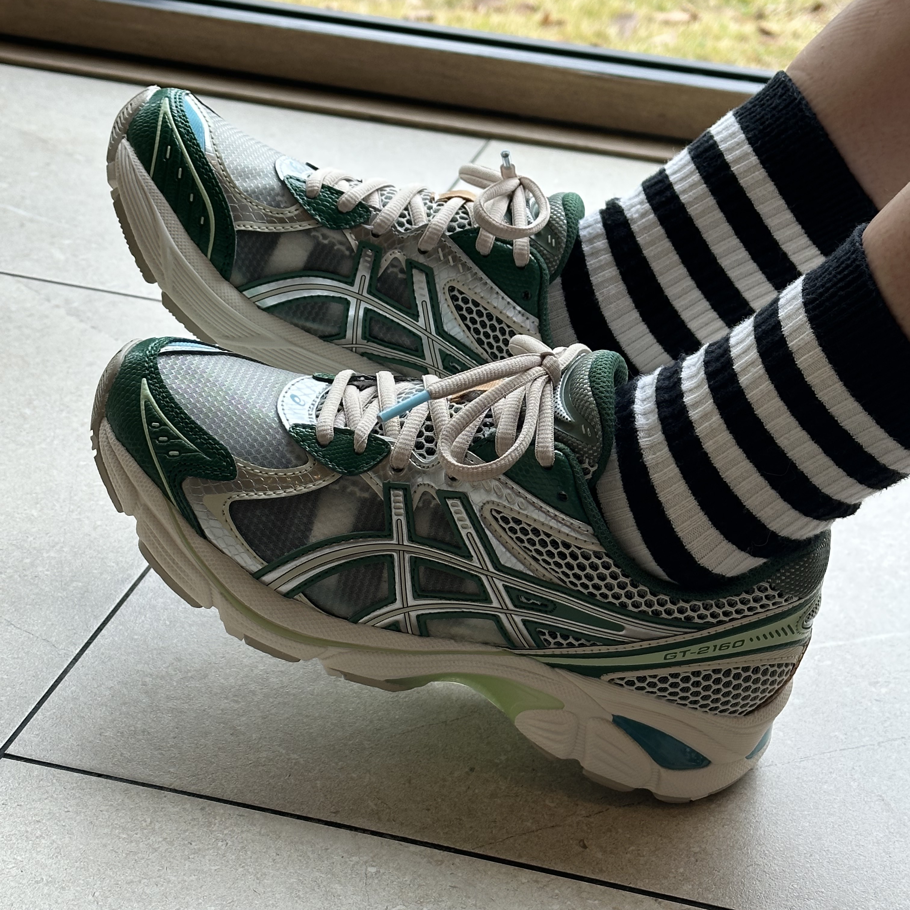 Asics x Above The Clouds GT-2160 Cream Shamrock Green 착용 스타일