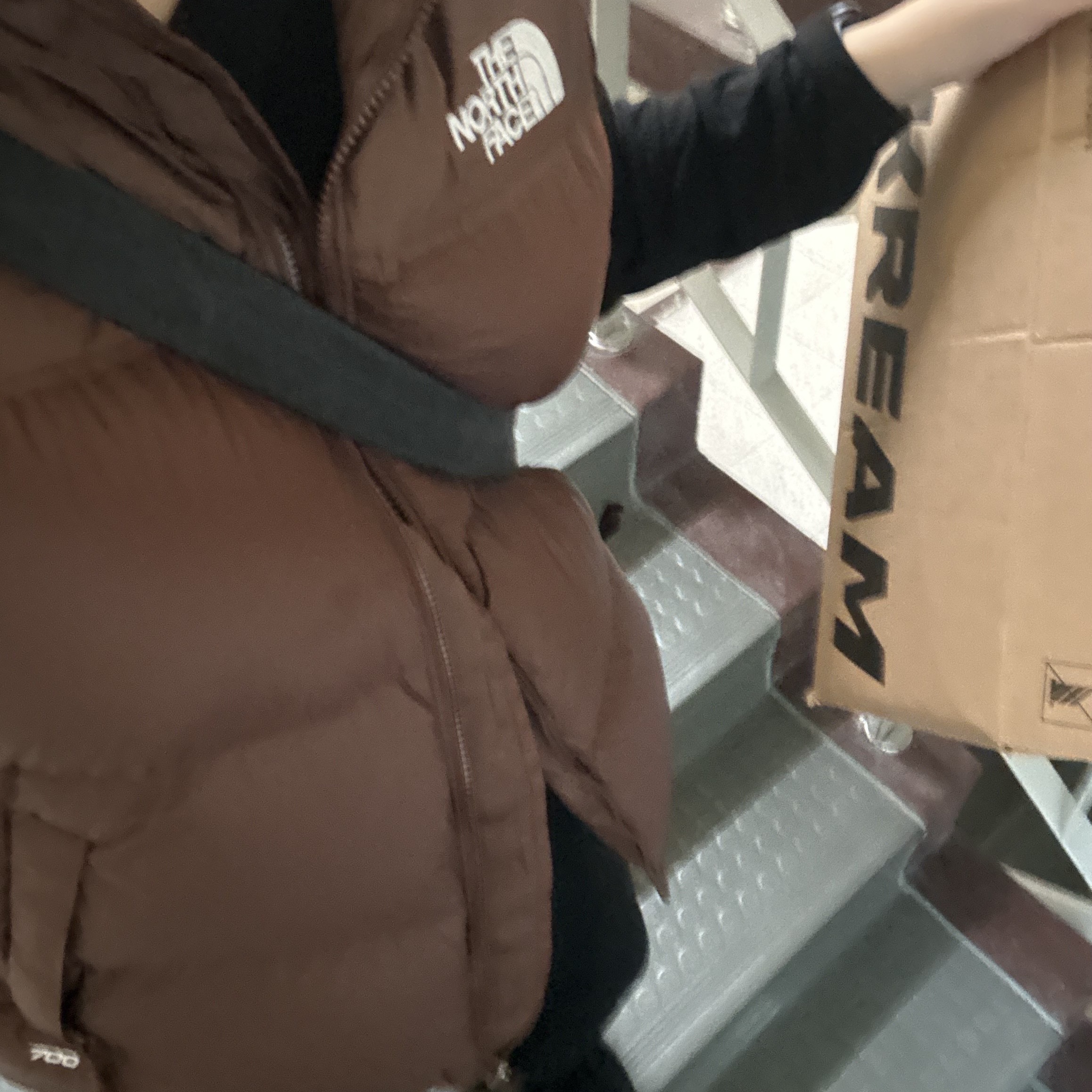 The North Face 1996 Retro Nuptse Vest Dark Oak 착용 스타일