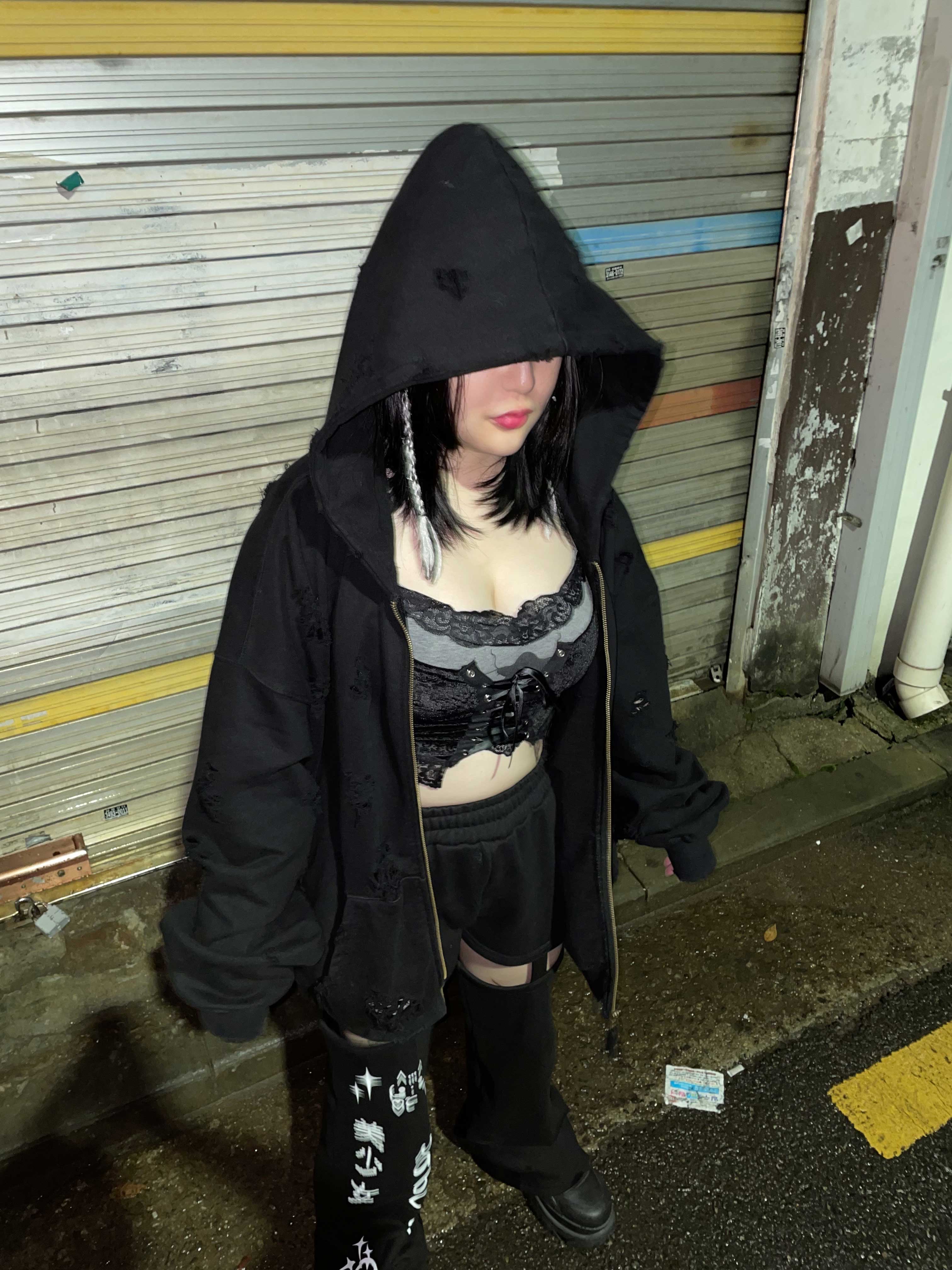 Undermycar Otter Oversized Damage-Washed Hood Zip-Up Sepia - 22FW 착용 스타일 - 2