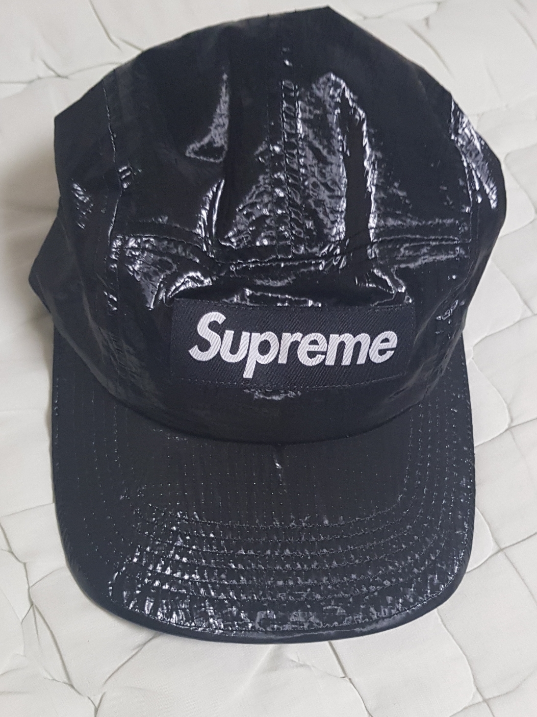 Supreme Gloss Ripstop Camp Cap Black - 23FW 착용 스타일 - 1