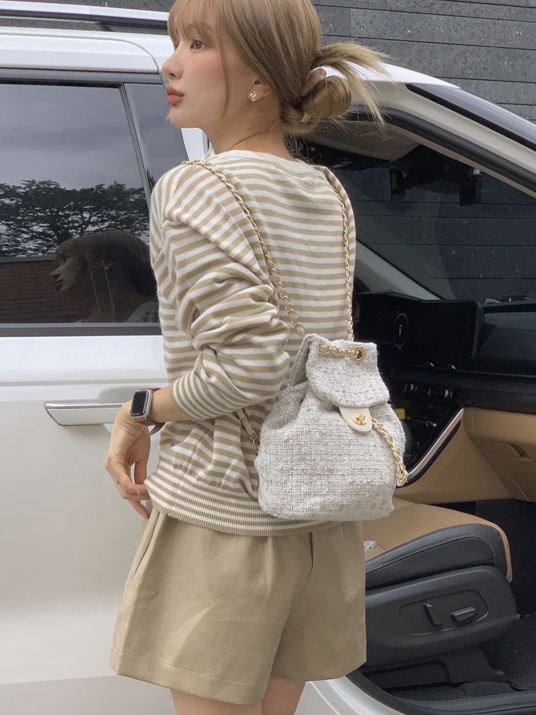 Anoetic Anc Tweed Classic Backpack Ivory, Anoetic Anc Tweed Classic Backpack Black 착용 스타일
