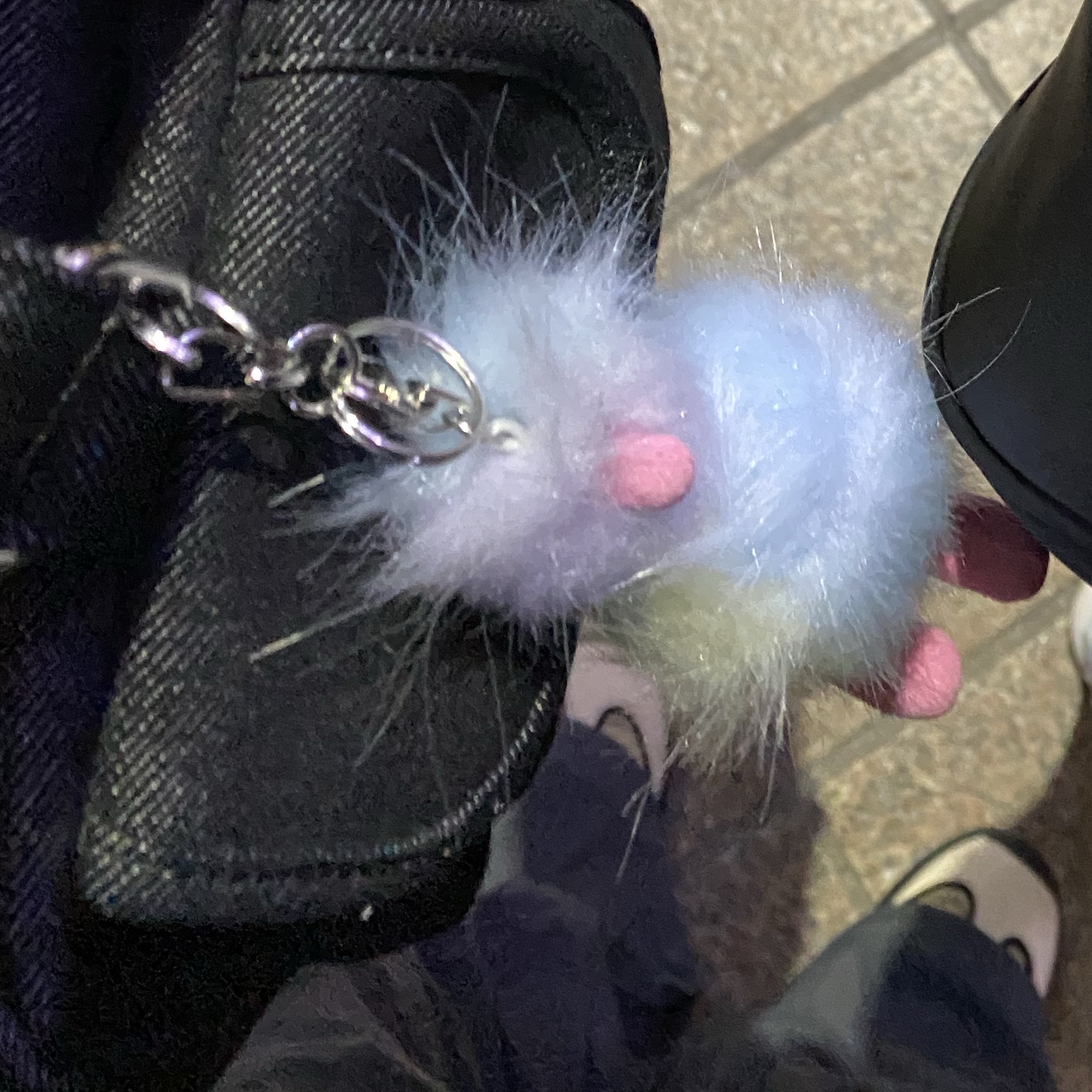 Cosymosy Mini Bird Keyring Rainbow 착용 스타일