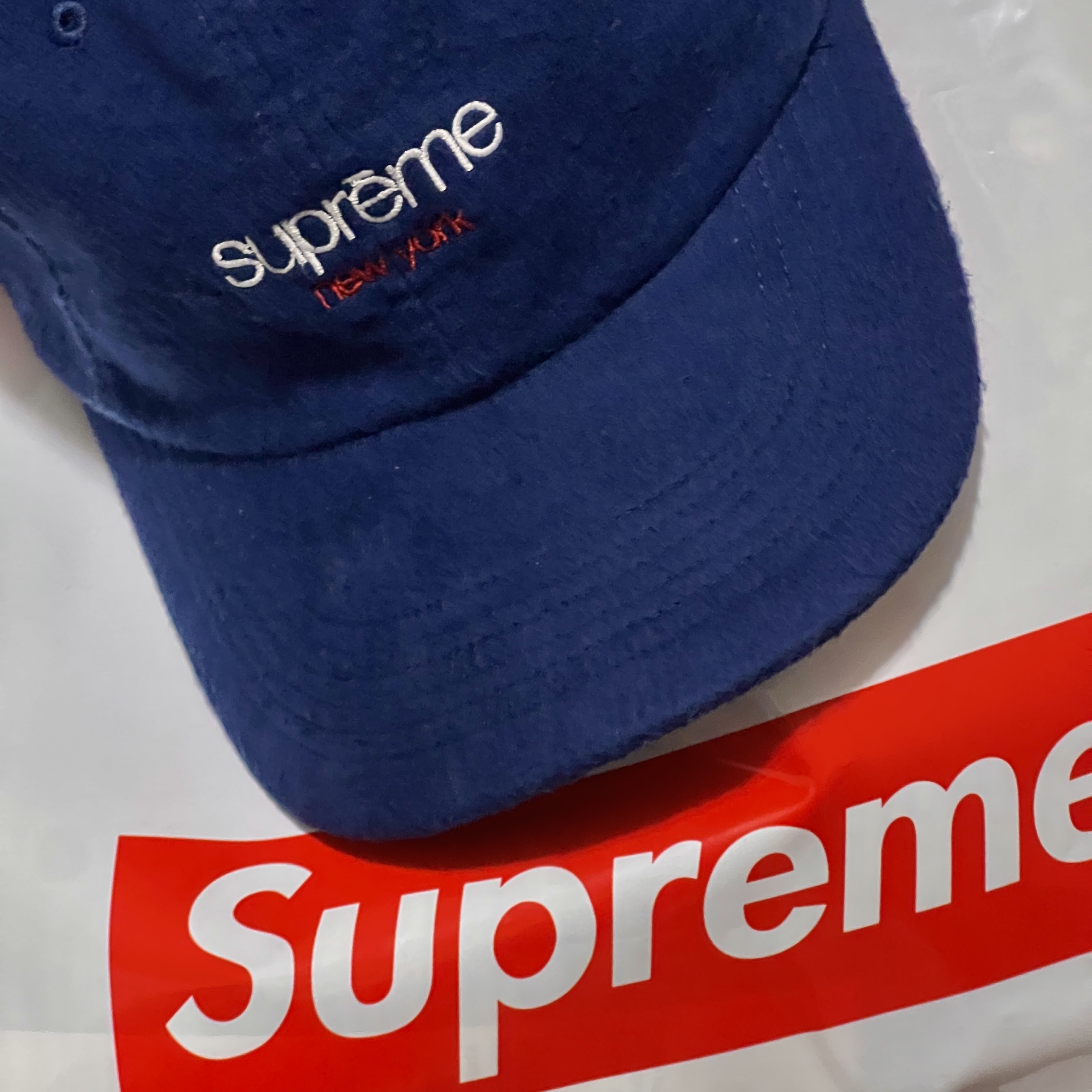Supreme Washed Flannel 6-Panel Navy - 23FW 착용 스타일 - 2