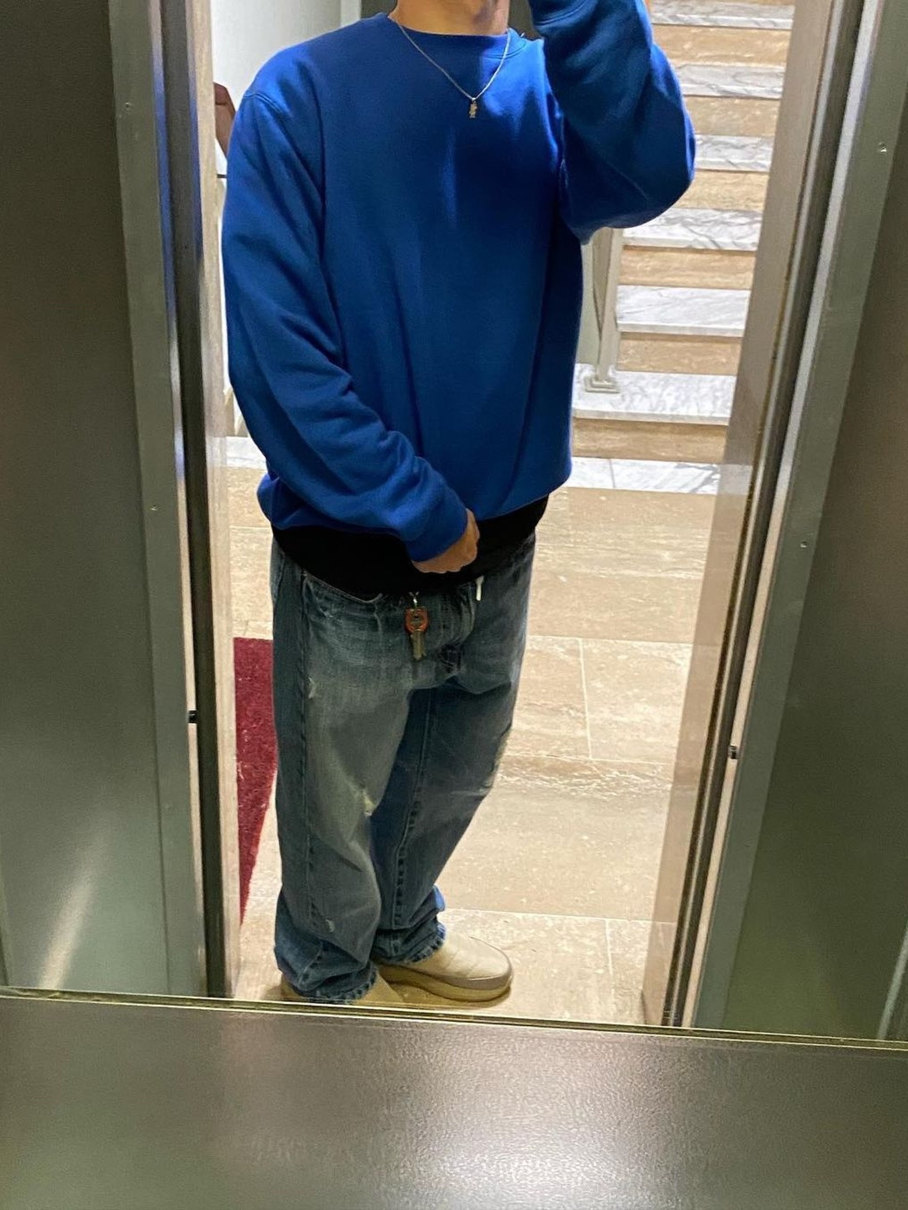 (W) The North Face 1996 Retro Nuptse Jacket Lapis Blue, Nike x Why So Sad? SB Dunk Low Pro Coastal Blue 착용 스타일 - 4