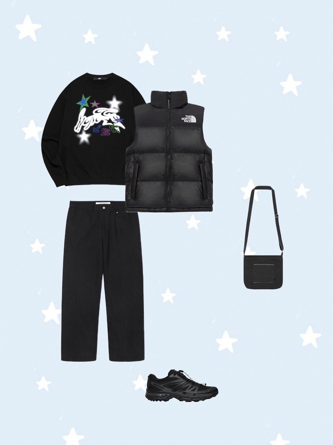 The North Face New Puffy Vest Black, Mischief Rhombus Ball Cap Black 착용 스타일 - 3