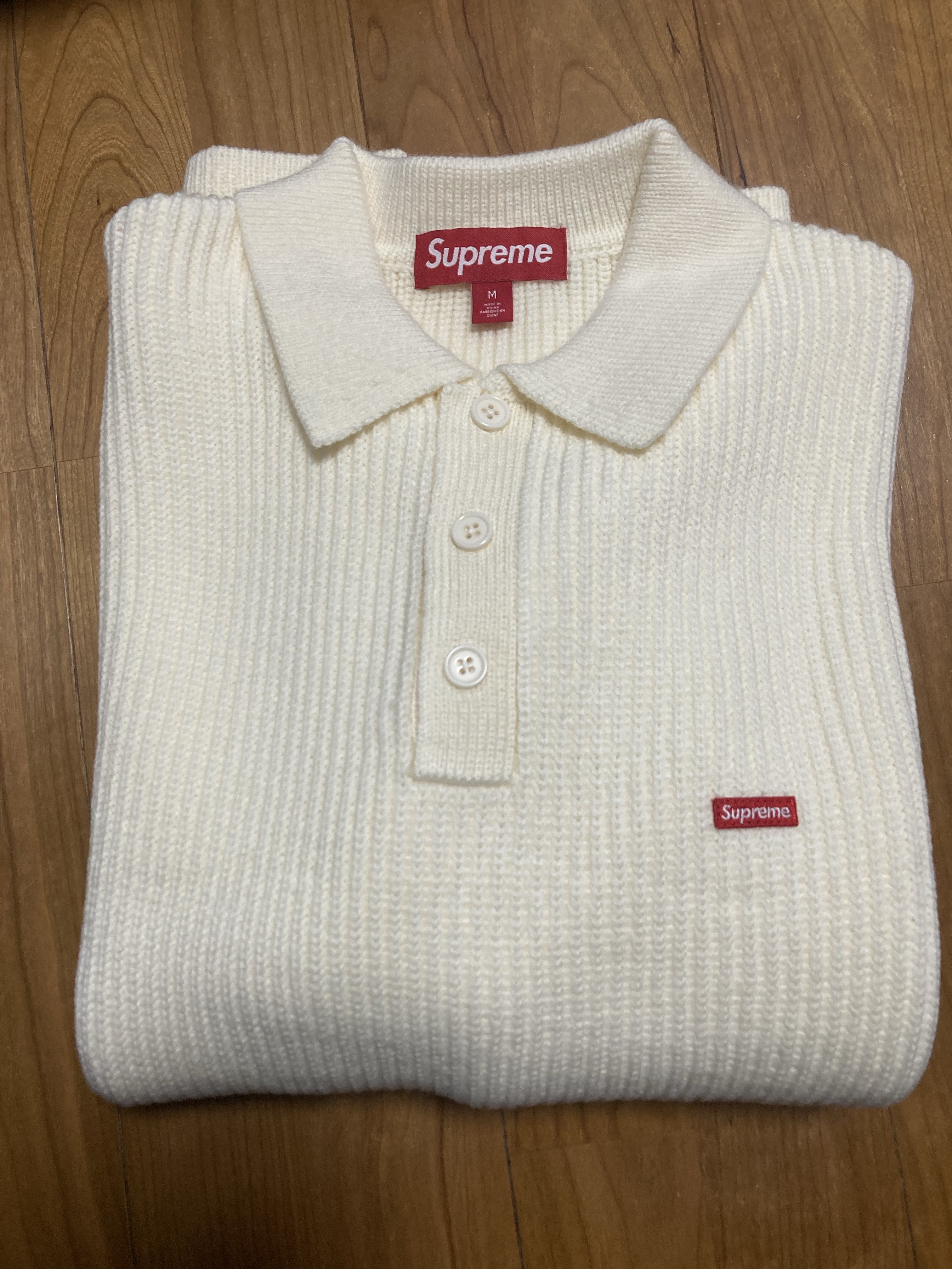 Supreme Small Box Polo Sweater Ivory - 23FW 착용 스타일