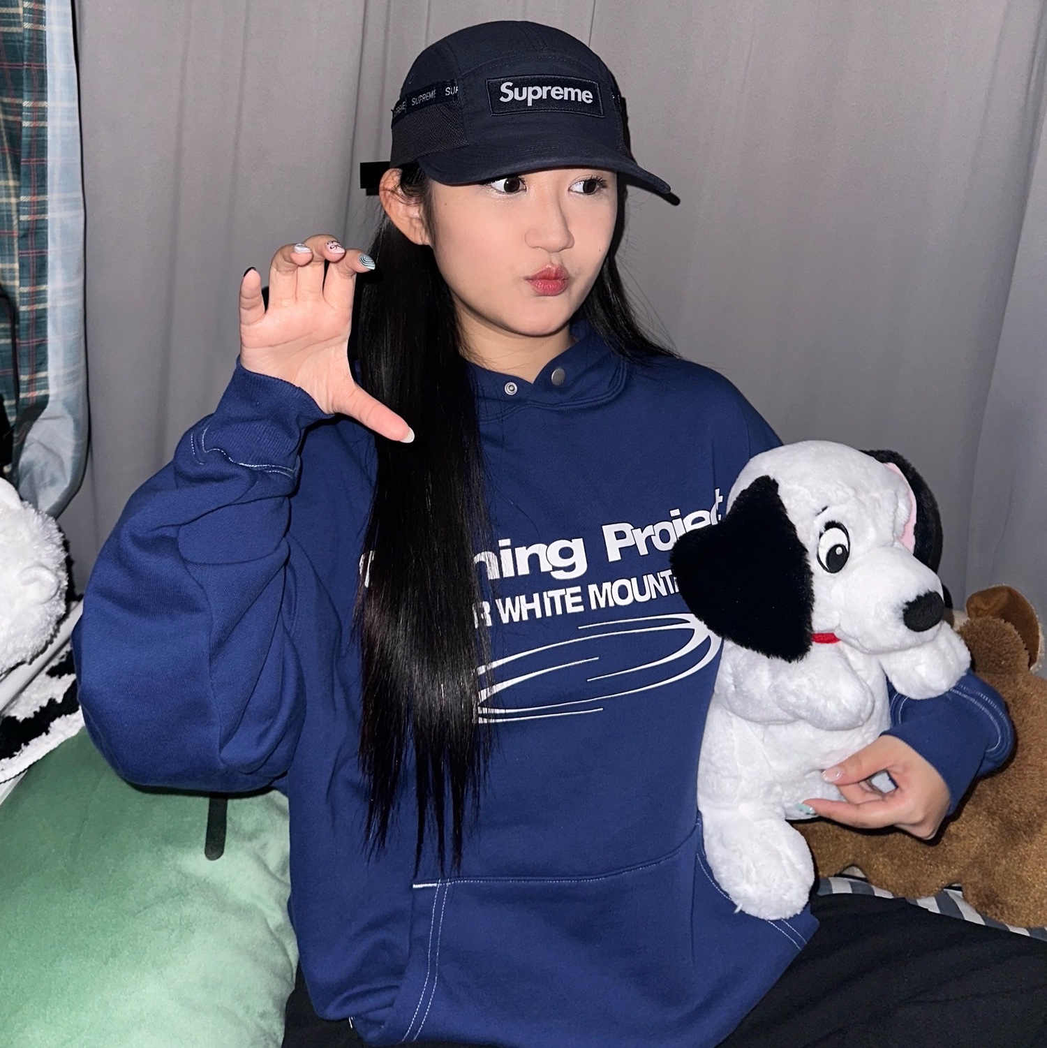 Opening Project Identity Hoodie Cobalt Blue, Supreme Mesh Pocket Camp Cap Navy - 23FW 착용 스타일