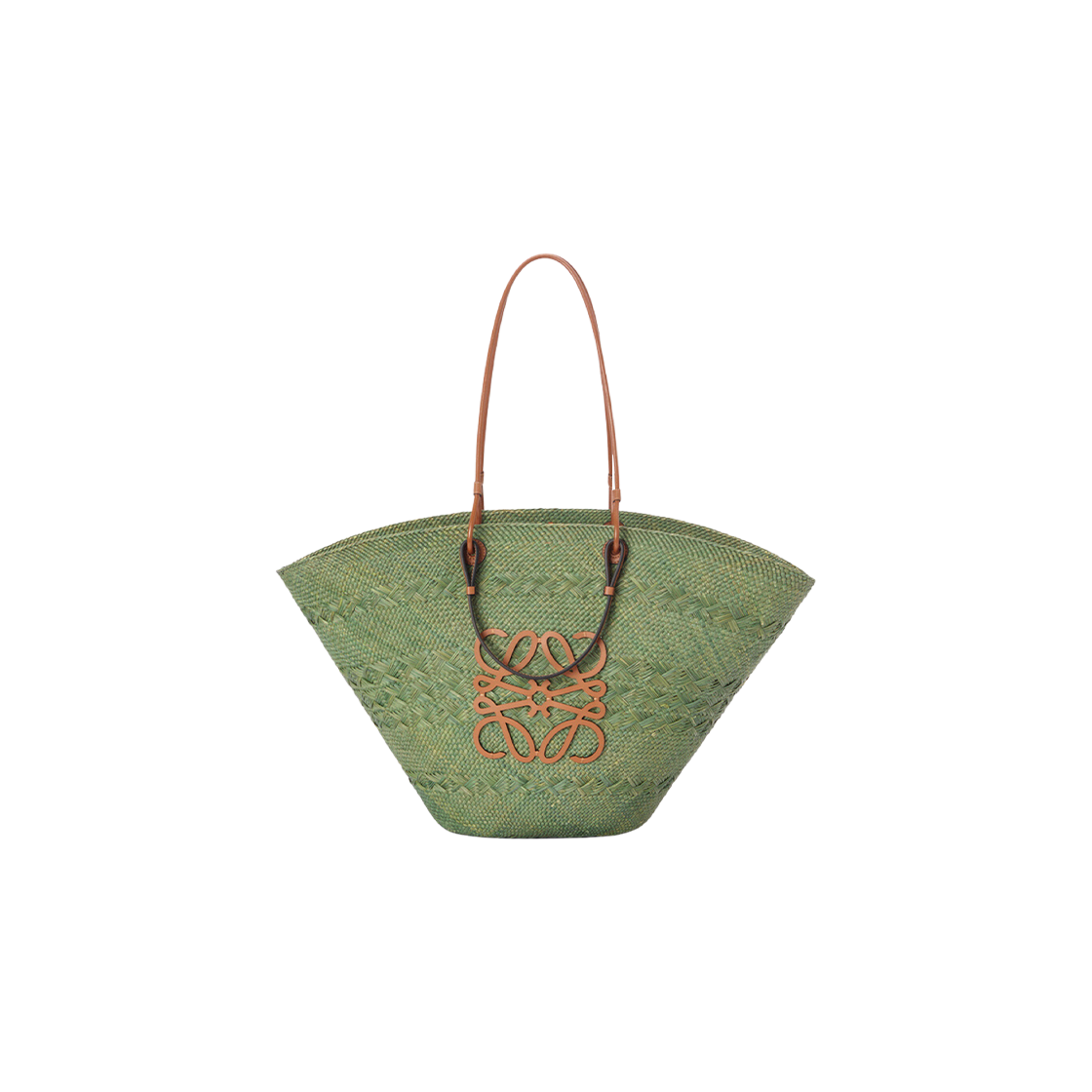 Loewe Large Anagram Basket Bag In Iraca Palm and Calfskin Green Tan 상세 이미지 1