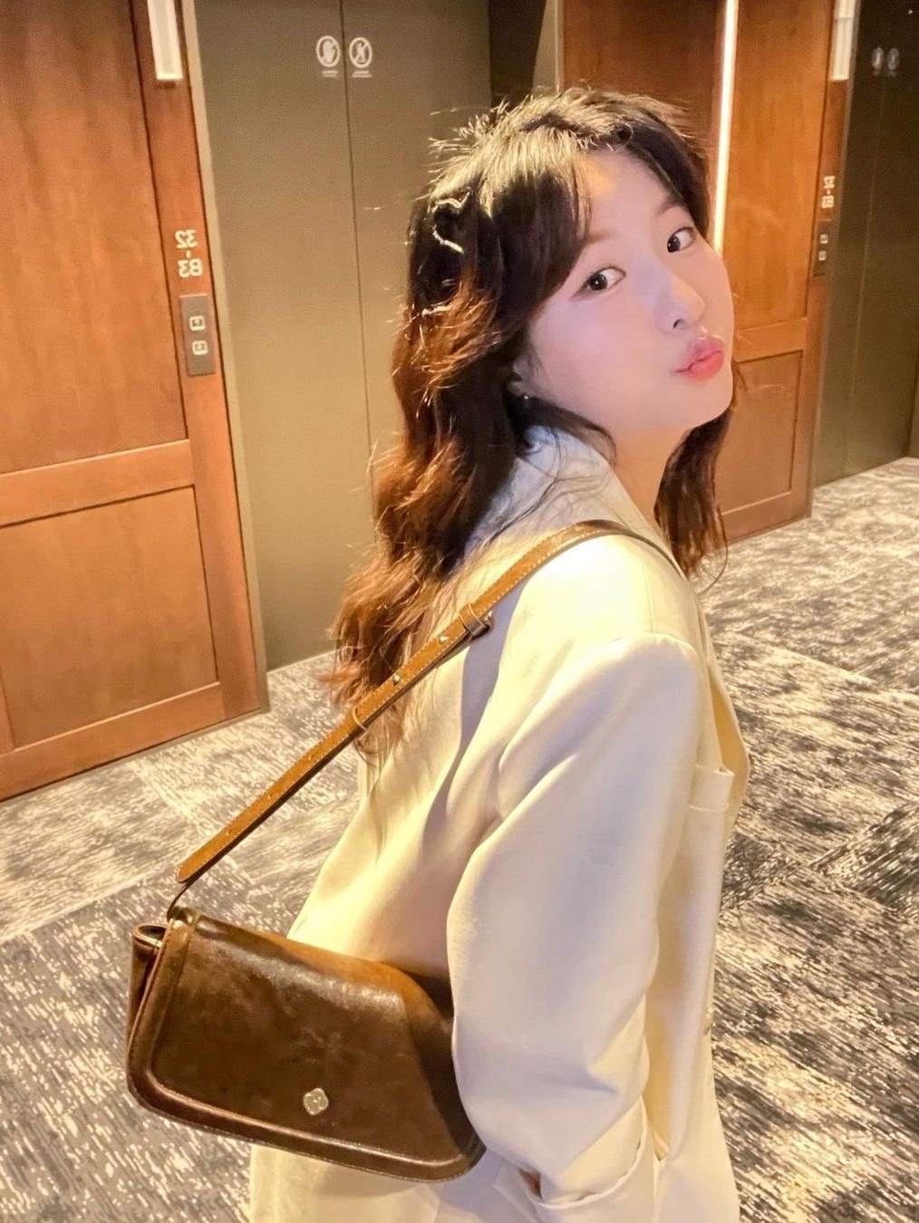Heeari Women Peony Baguette Bag Brown, Heeari Women Peony Baguette Bag Silver 착용 스타일
