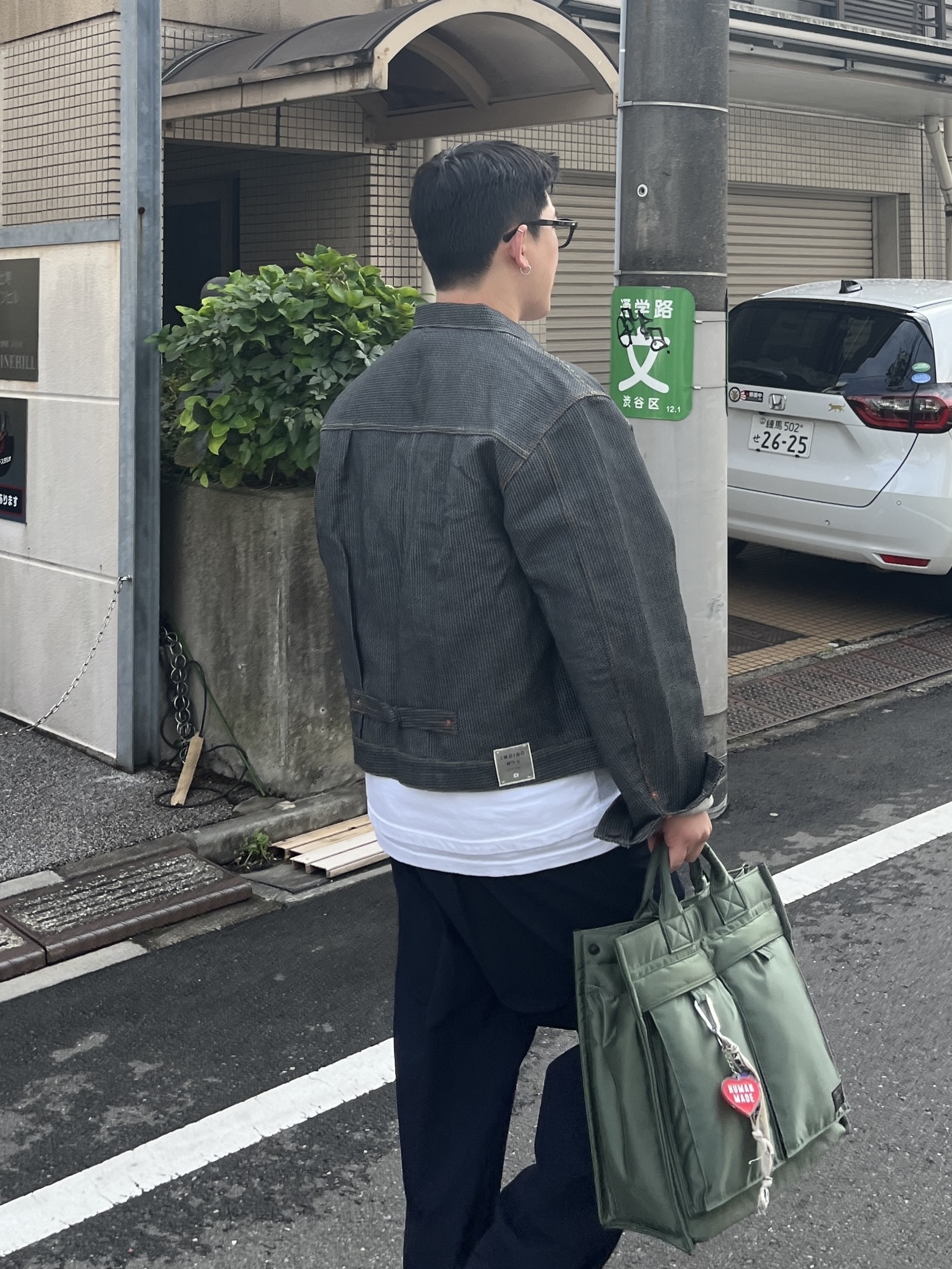 Human Made Heart Keyring Red, Porter Tanker 2Way Tote Bag Sage Green 착용 스타일