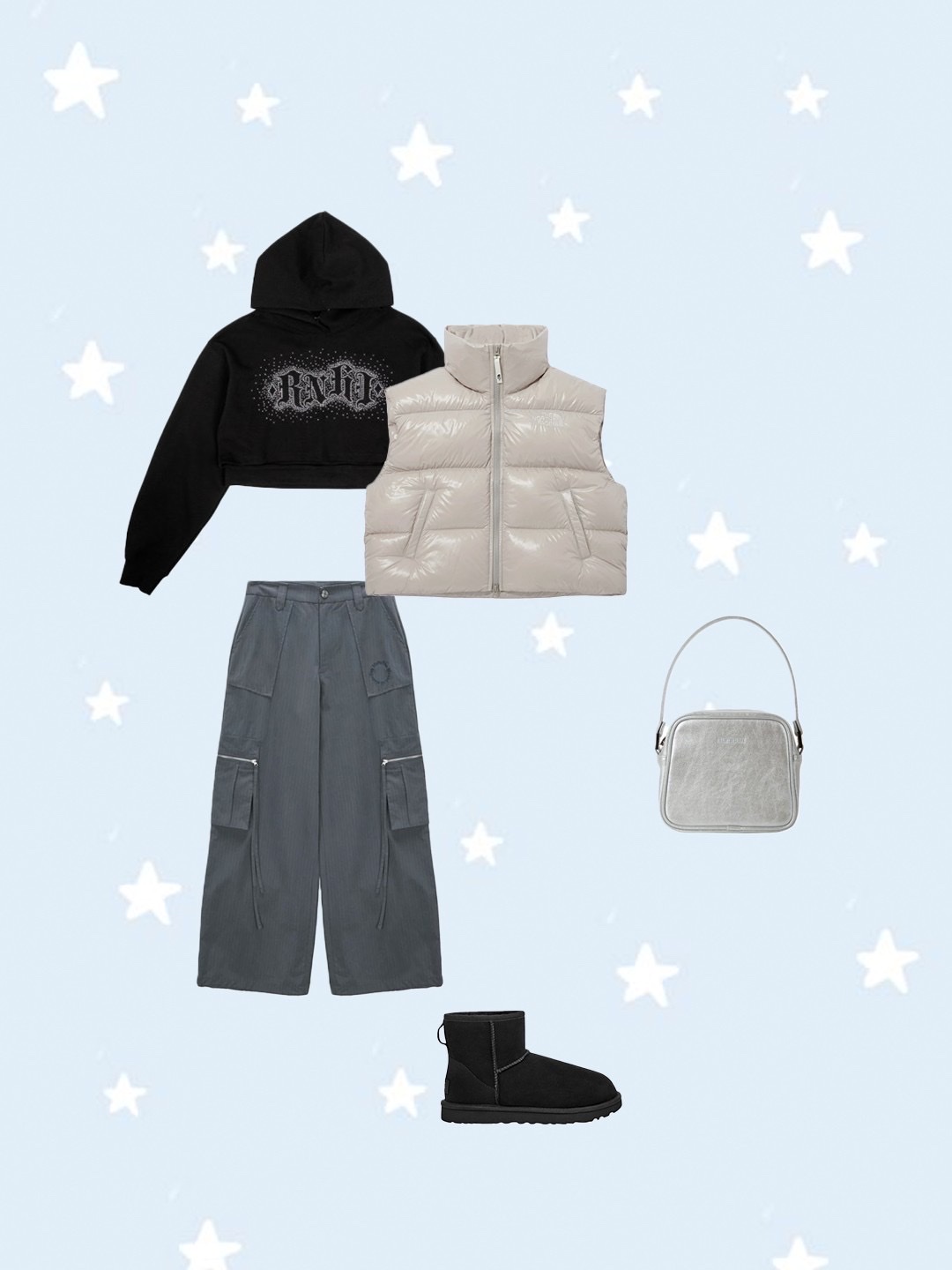 The North Face New Puffy Vest Black, Mischief Rhombus Ball Cap Black 착용 스타일 - 5