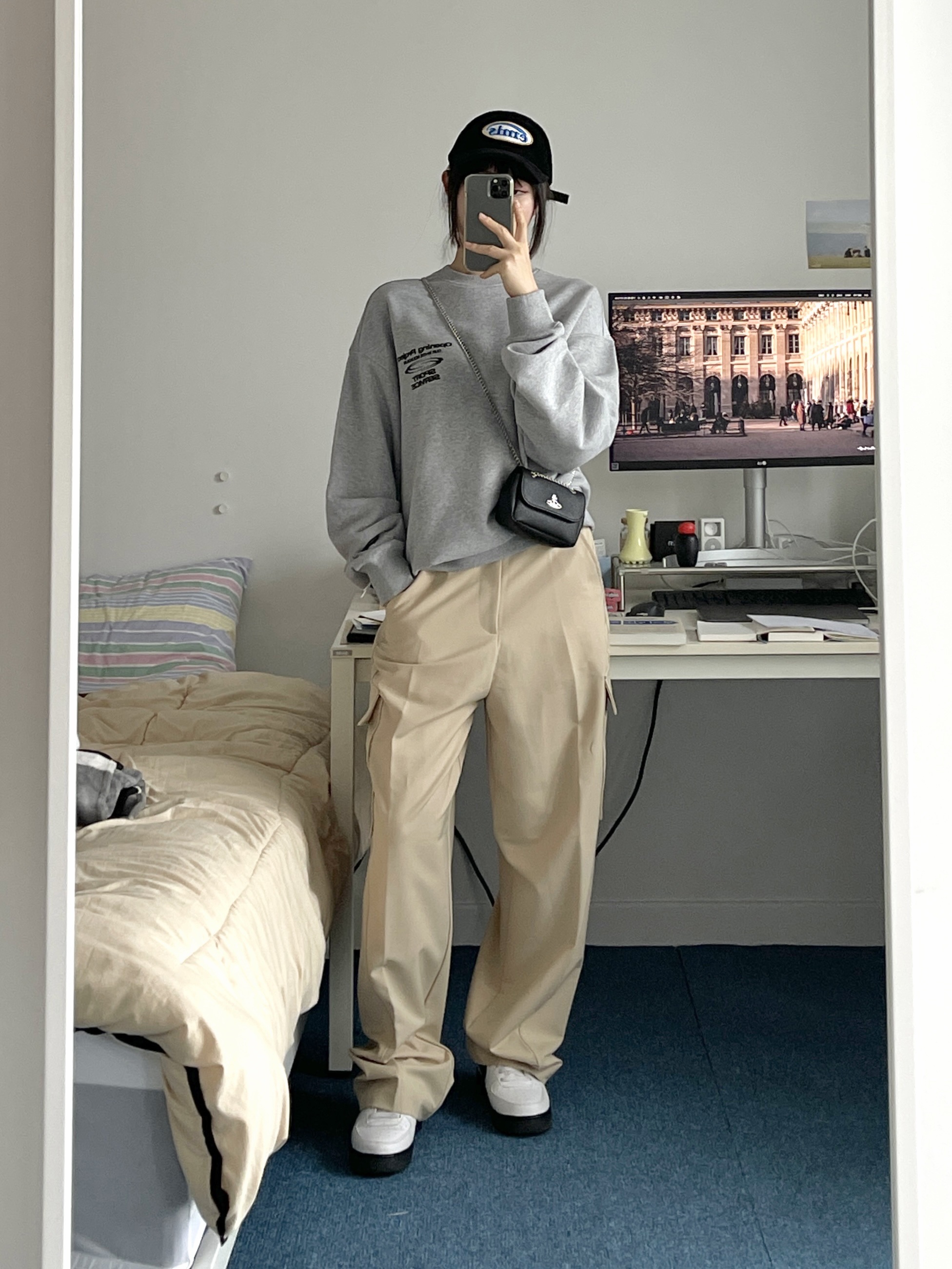 Opening Project Sport Service Sweatshirt Melange Grey, Emis Corduroy Wappen Ball Cap Black 착용 스타일 - 1
