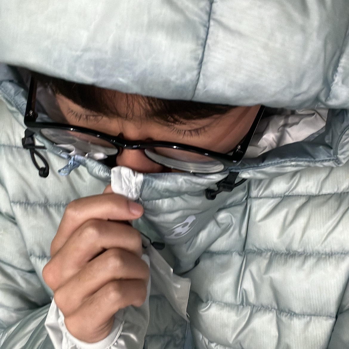 Sansan Gear Suffix Puffer Jacket Sky Blue - 23FW 착용 스타일