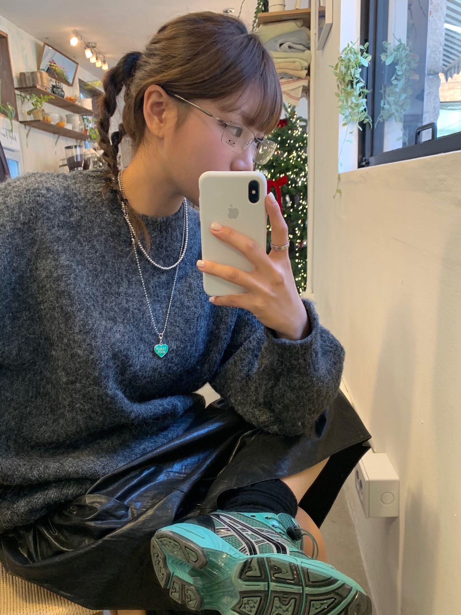 Human Made Five Heart Necklace Silver, Asics x Unaffected Gel-Kayano 14 Uranus Green 착용 스타일