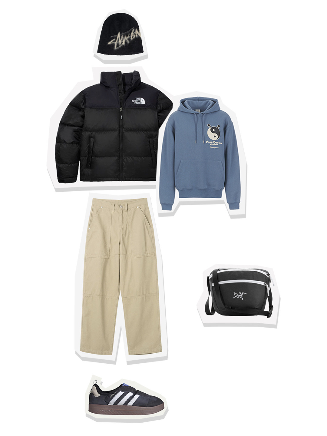 The North Face 1996 Eco Nuptse Jacket Black, Millo Archive Chino Tuck Pants Sand Beige 착용 스타일 - 1
