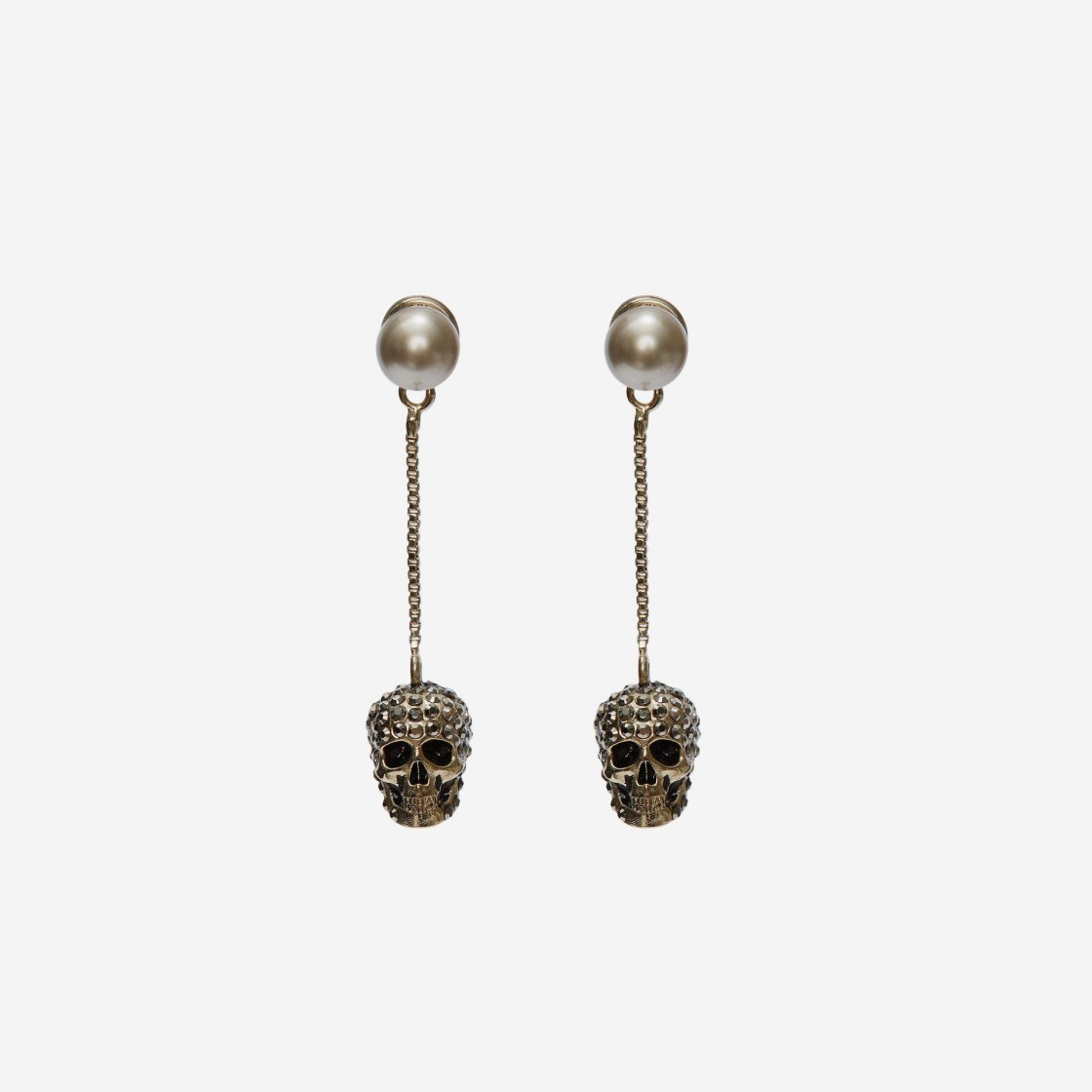 (W) Alexander McQueen Pave Skull Chain Earrings Gold 상세 이미지 1