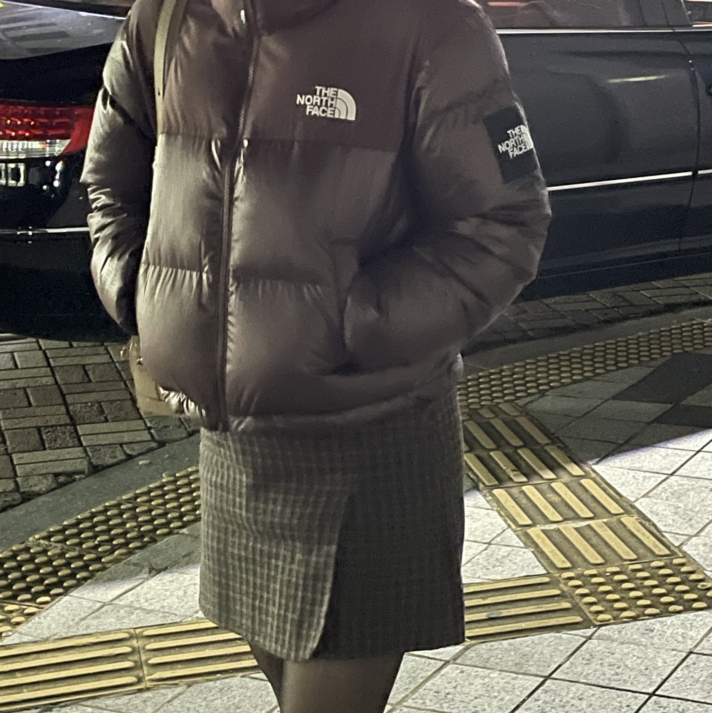 (W) The North Face White Label Novelty Nuptse Down Jacket Cocoa Brown 착용 스타일