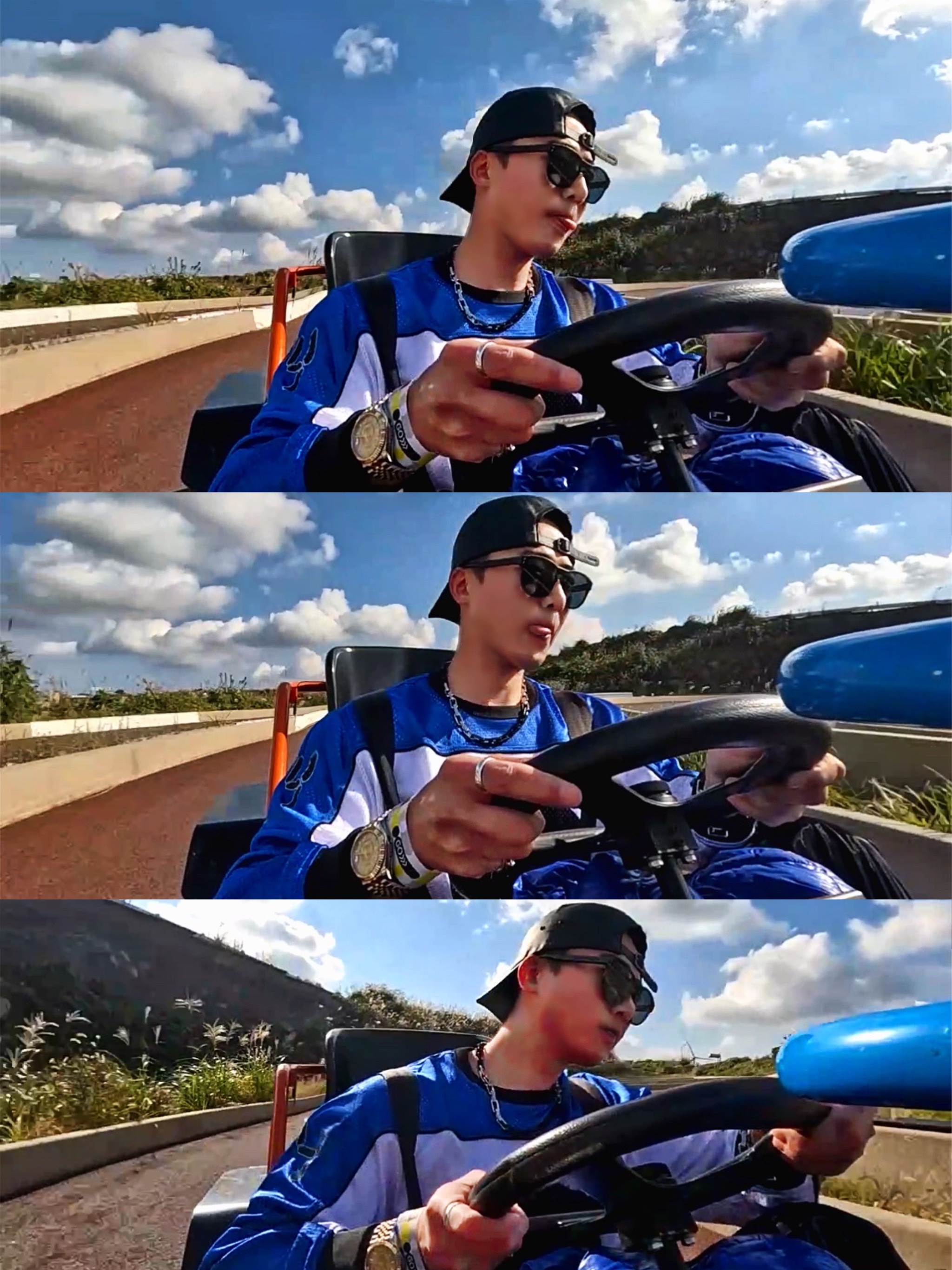 Supreme Leather Camp Cap Black - 21SS, Supreme x Bounty Hunter Mesh Moto Jersey Royal Blue - 23FW 착용 스타일 - 1