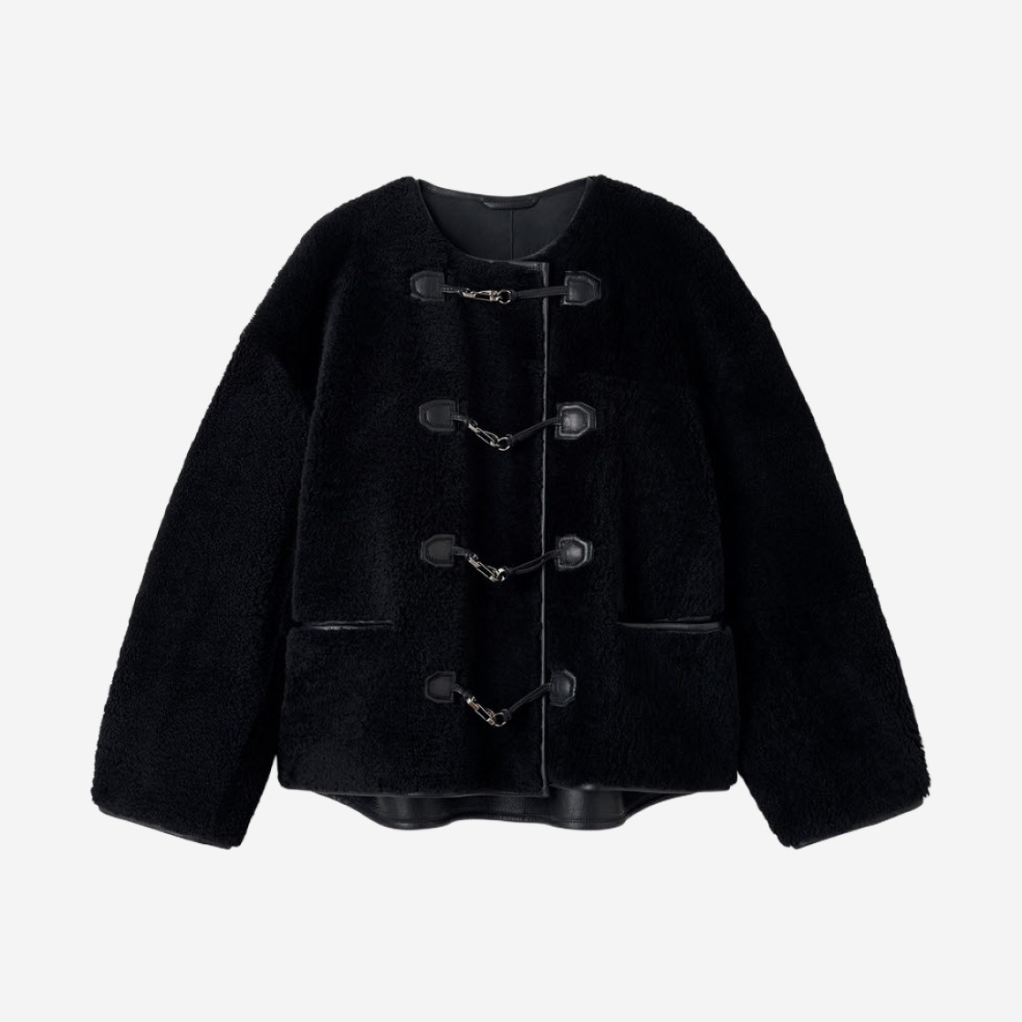 (W) Toteme Teddy Shearling Clasp Jacket Black 상세 이미지 1