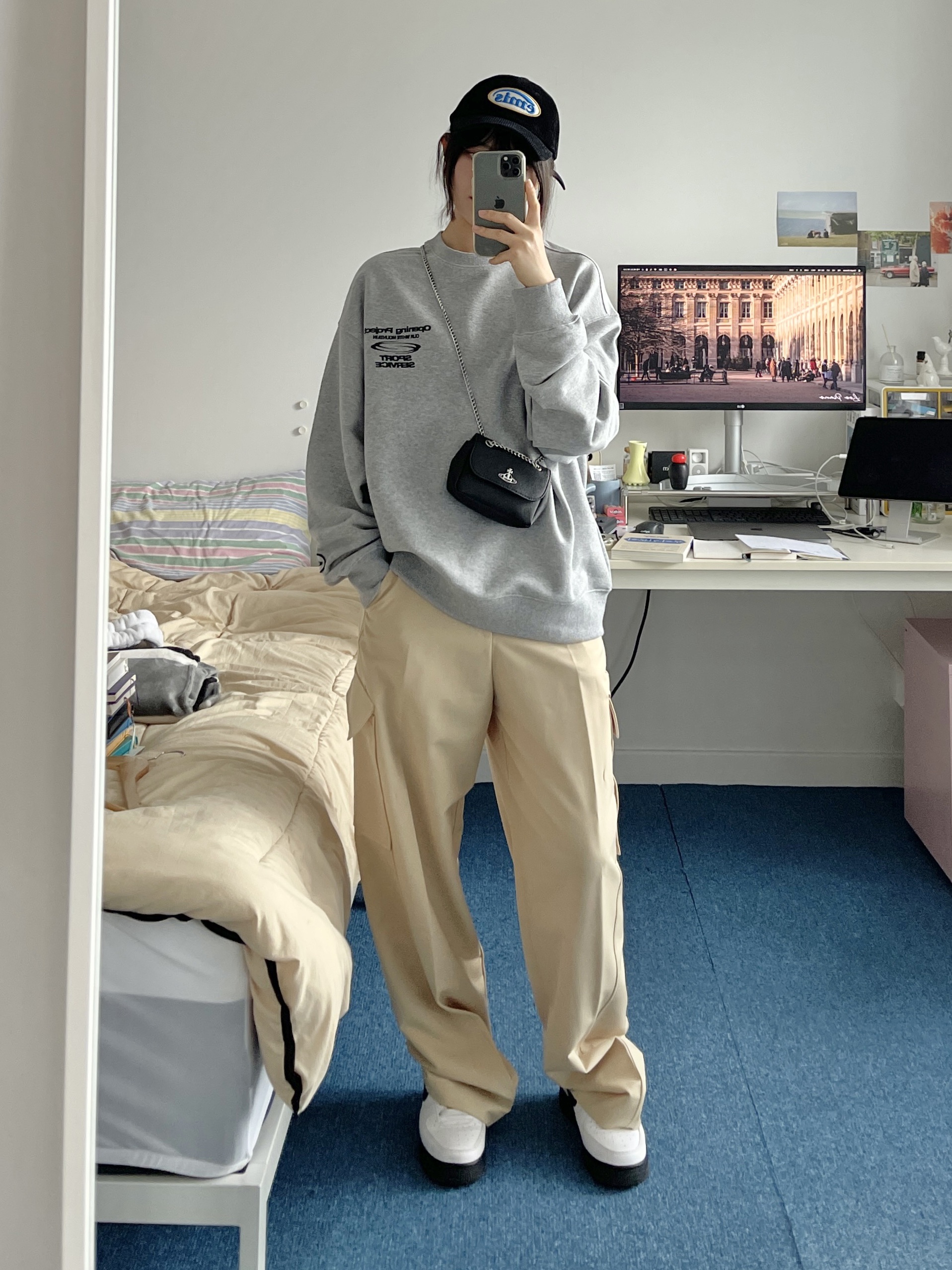 Opening Project Sport Service Sweatshirt Melange Grey, Emis Corduroy Wappen Ball Cap Black 착용 스타일 - 2