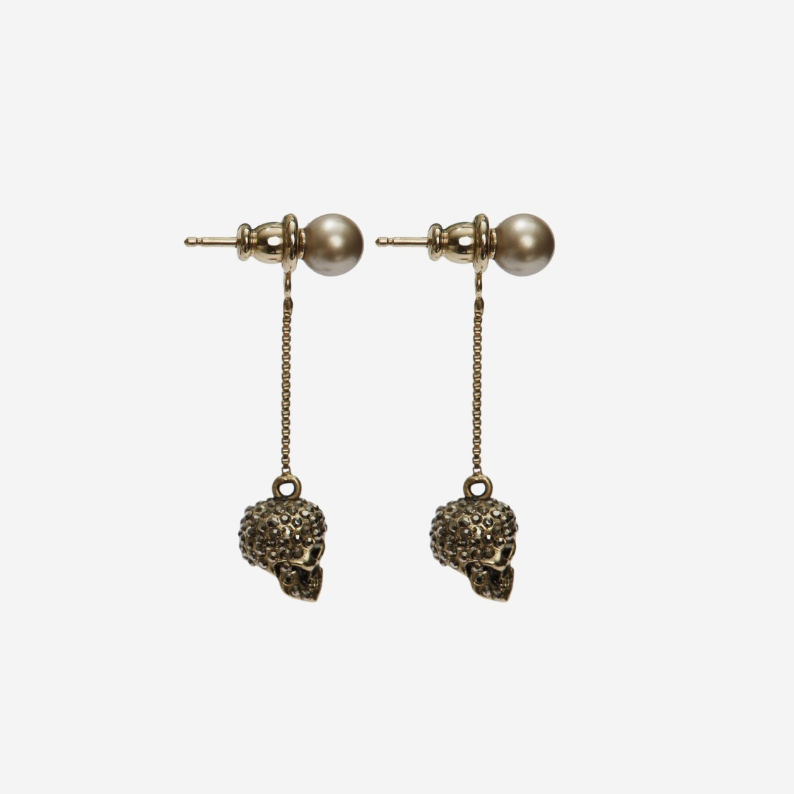 (W) Alexander McQueen Pave Skull Chain Earrings Gold 상세 이미지 2