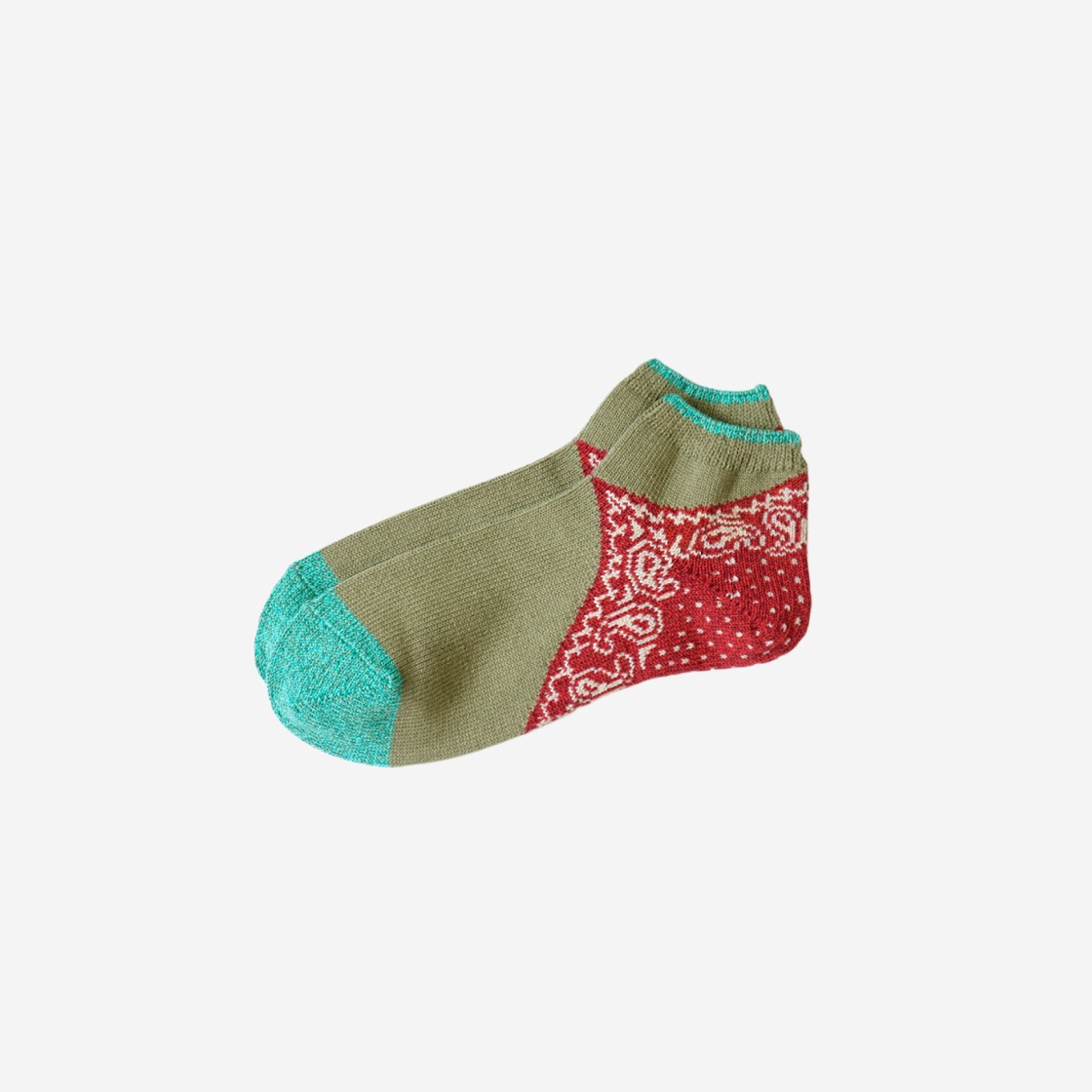 Kapital 96 Pieces Heel Paisley Bandana Ankle Socks Khaki Red 상세 이미지 1