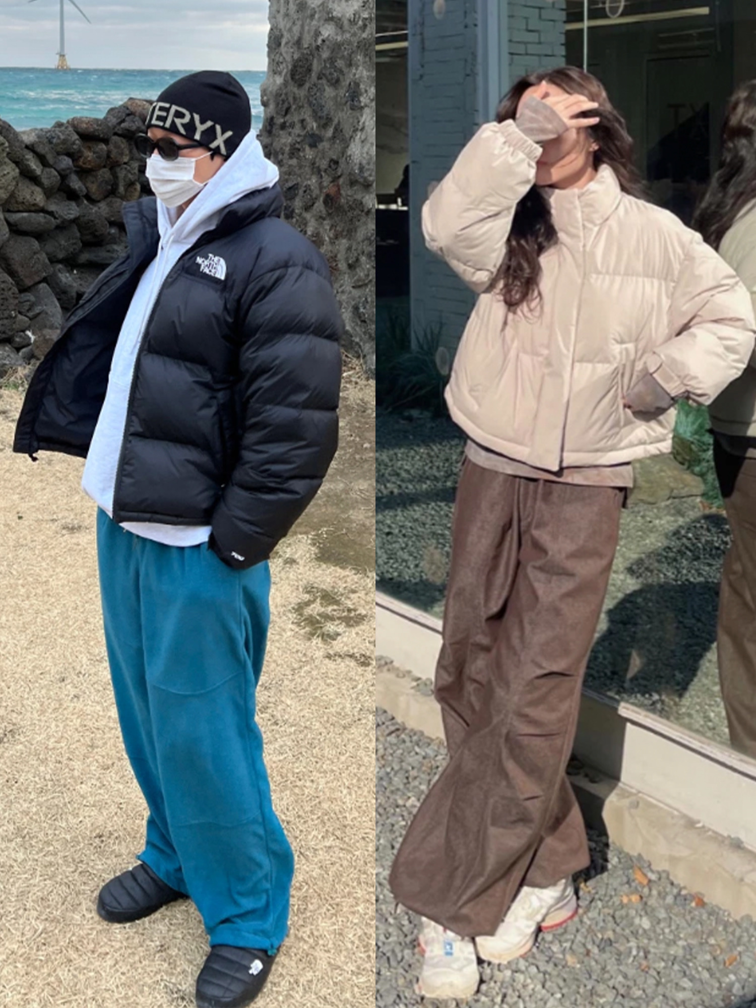 Surgery Clover Logo Beanie Ver.2 White, The North Face 1996 Retro Nuptse Down Jacket TNF Black 착용 스타일 - 2